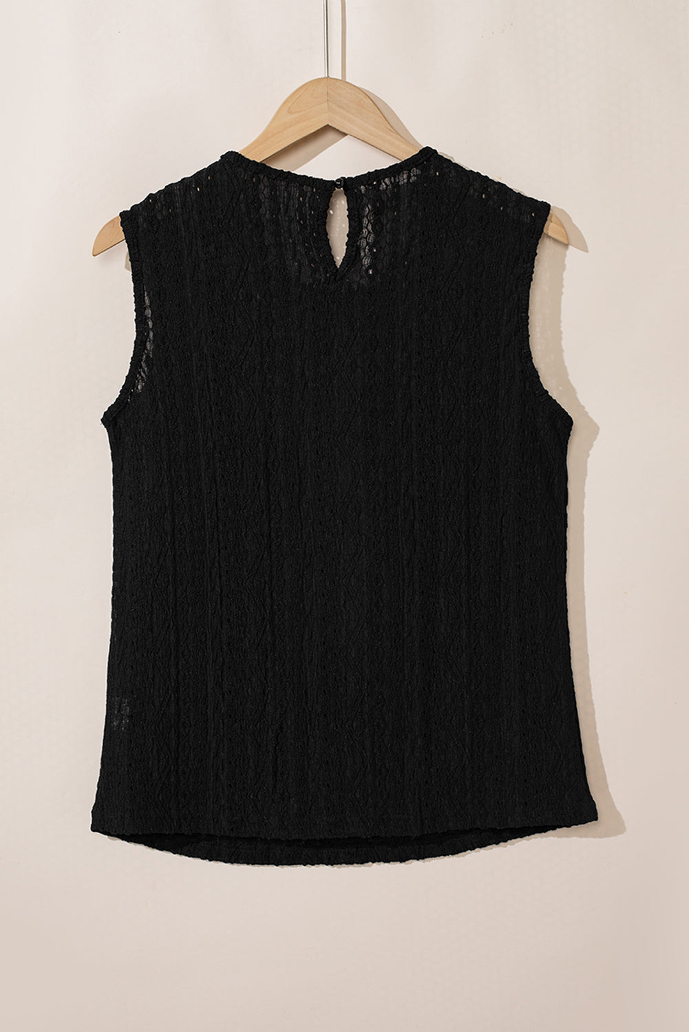 Black Guipure Lace Crochet Keyhole Back Sleeveless Shirt