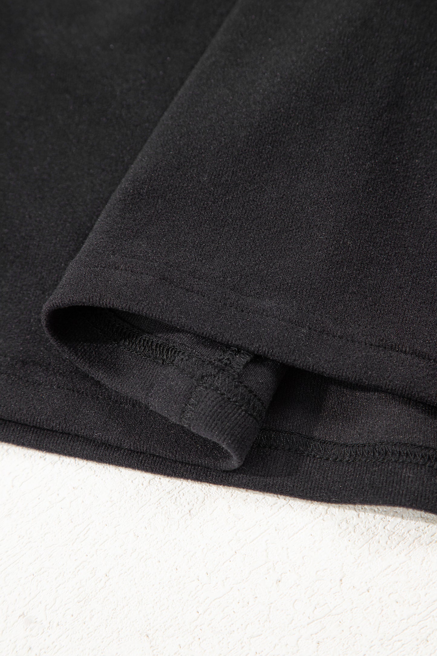 Black Solid Color Bow Textured Patchwork Long Sleeve Tee