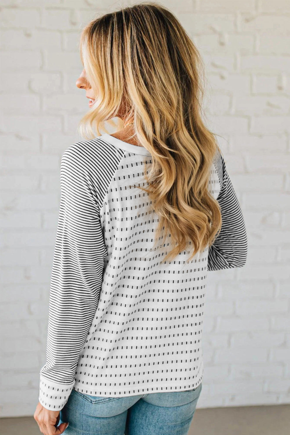 Green Stripe Raglan Patchwork Long Sleeve Tee