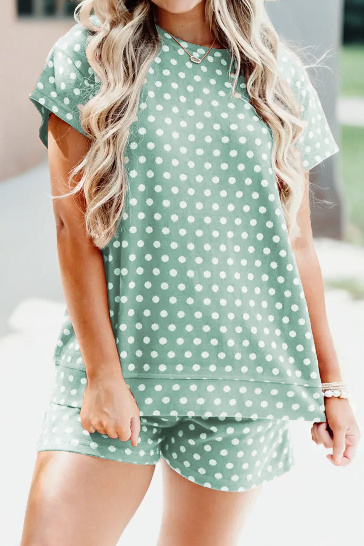 Purple Polka Dot Print Short Set