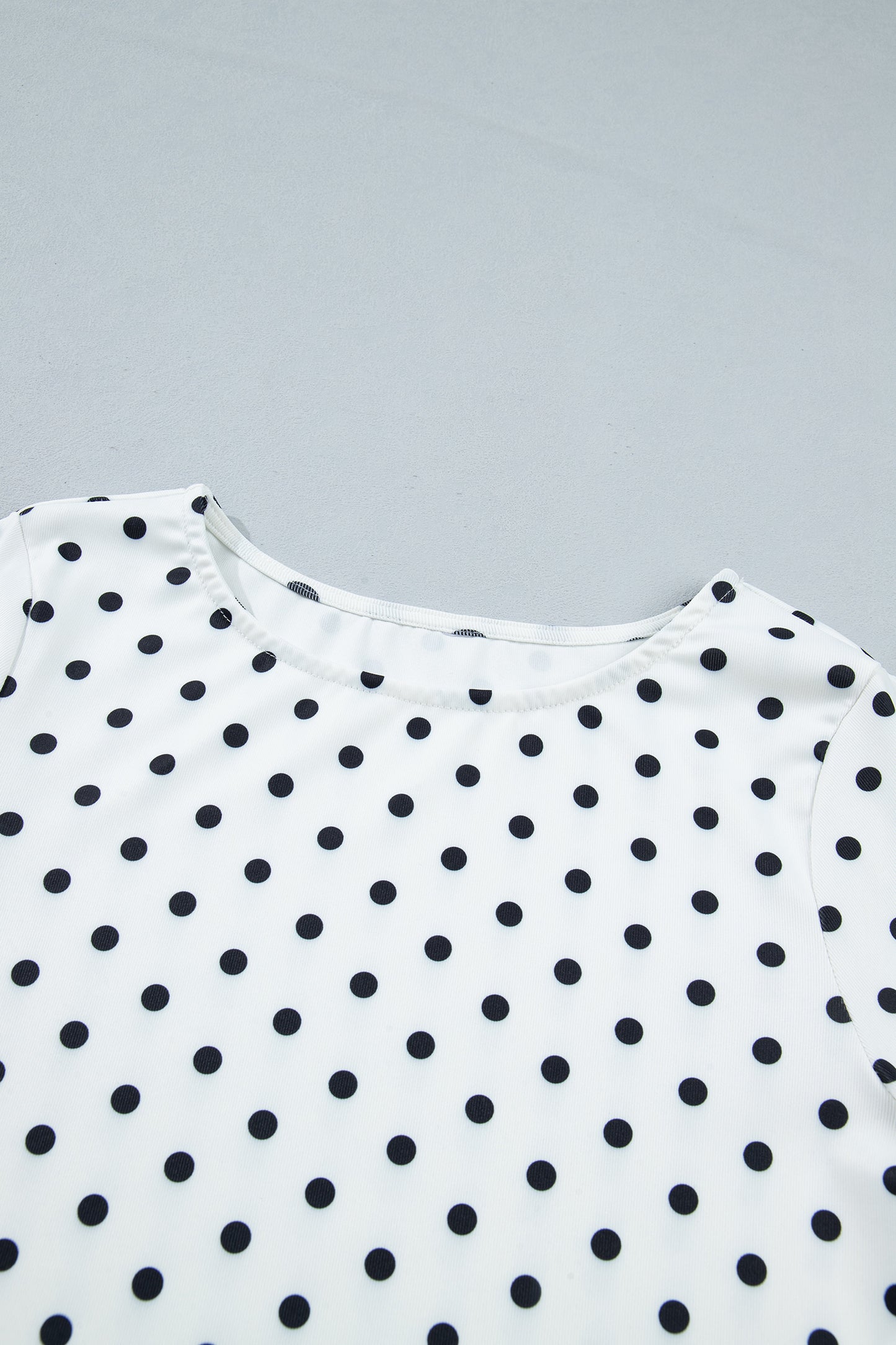 Black Polka Dot Print Lettuce Trim Long Sleeve Top