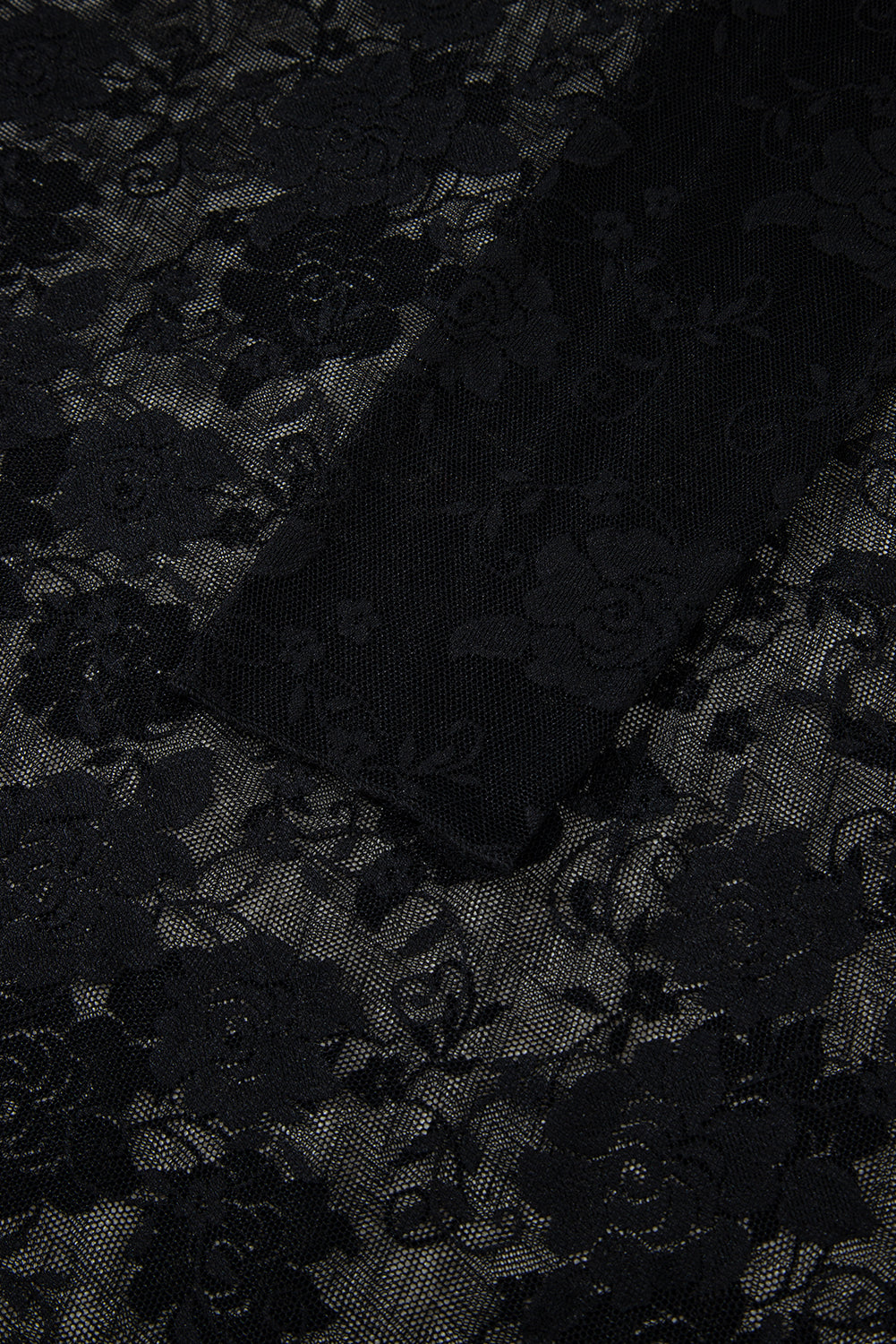 Black Mock Neck Floral Lace Mesh Long Sleeve Top