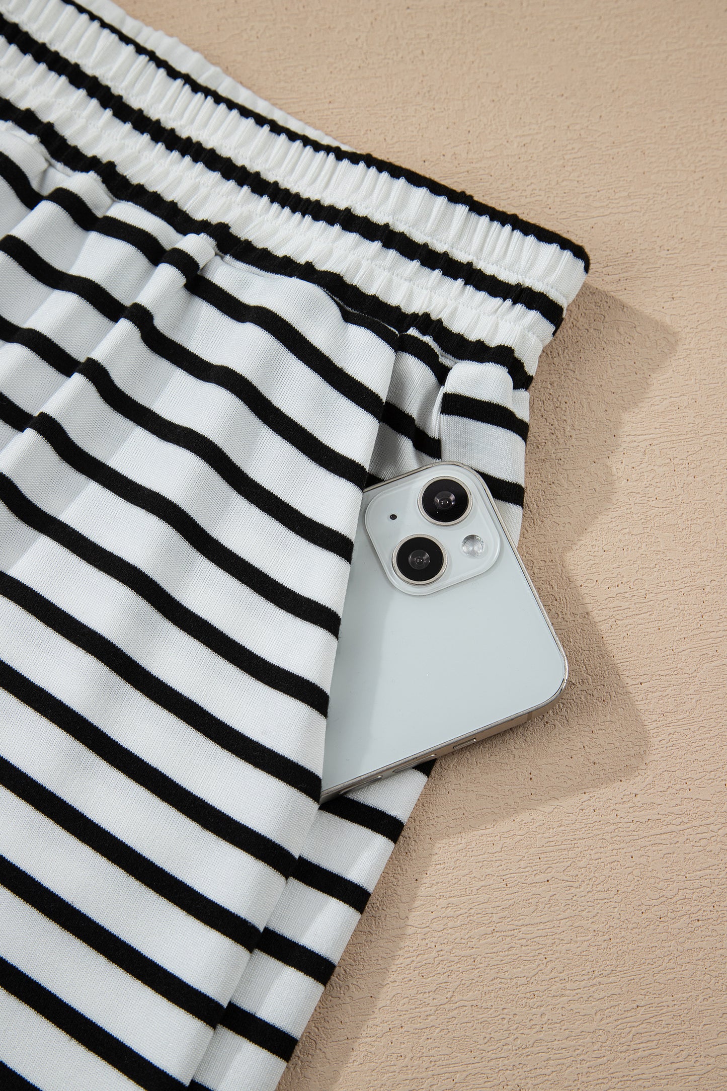 Black Stripe Half Buttons Top and Shorts Set