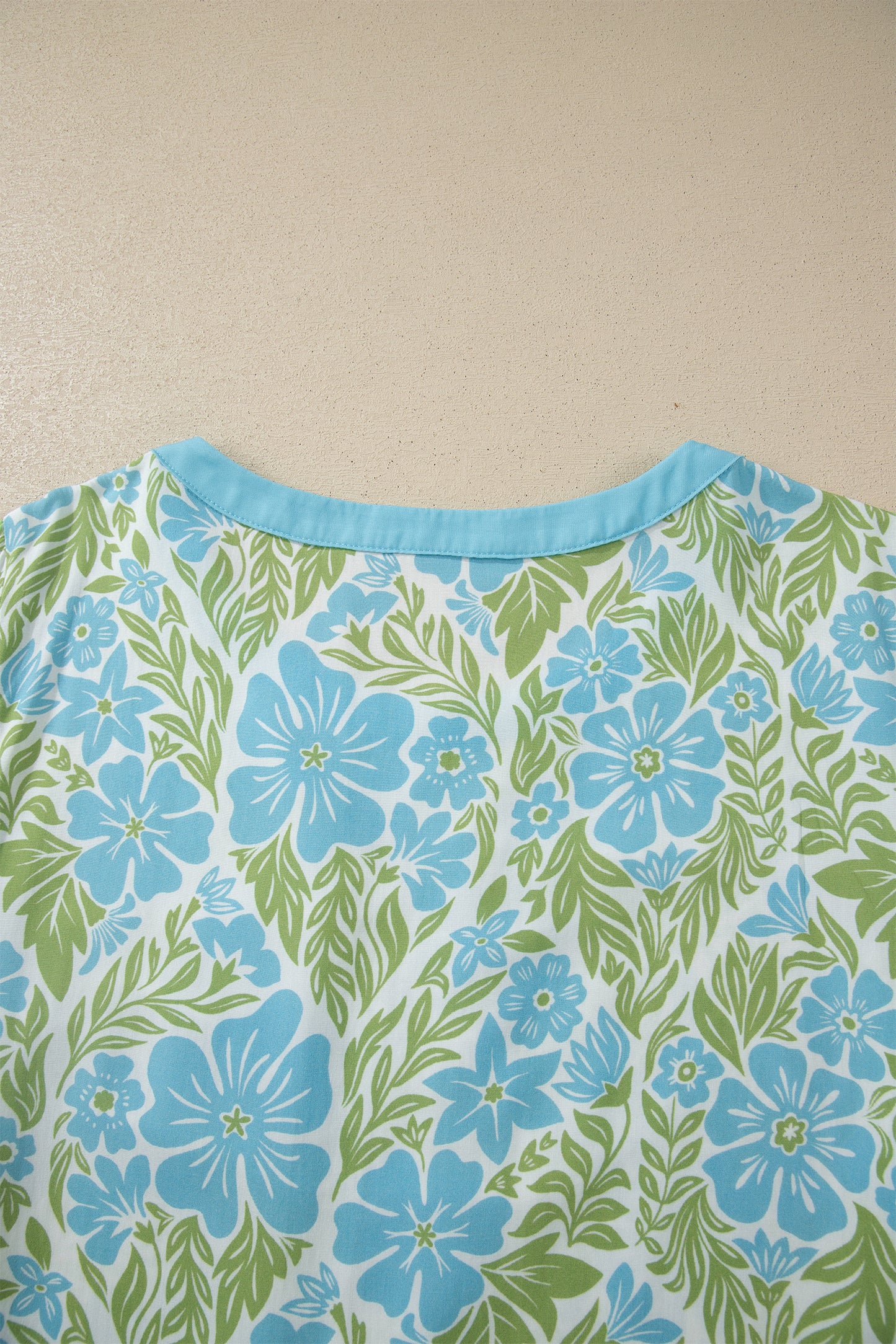Purple Floral Print Ruffled Color Block Trim Half Sleeve Blouse