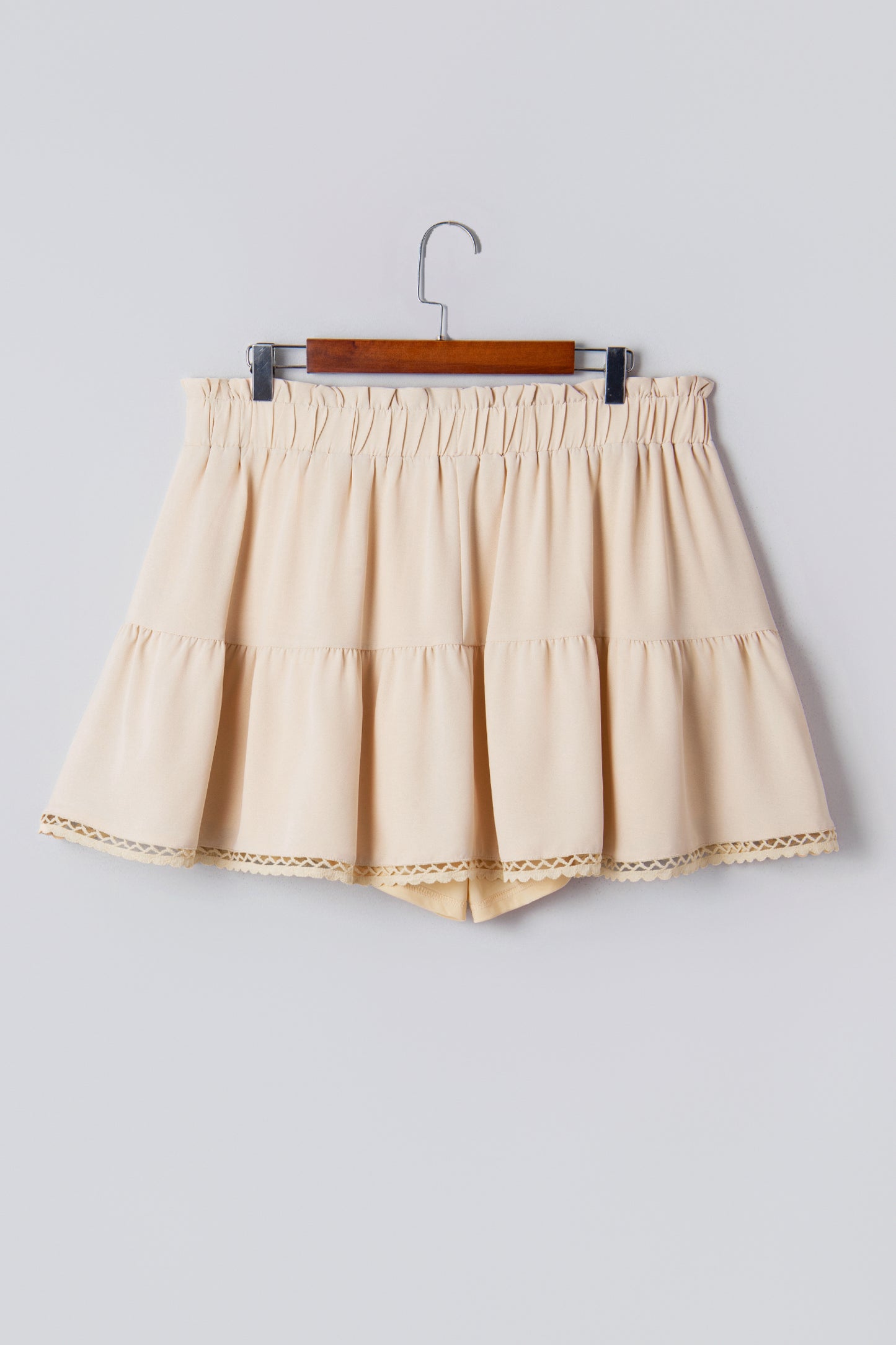Navy Blue Plus Size Frilled Elastic Waist Lace Trim Boho Ruffled Shorts