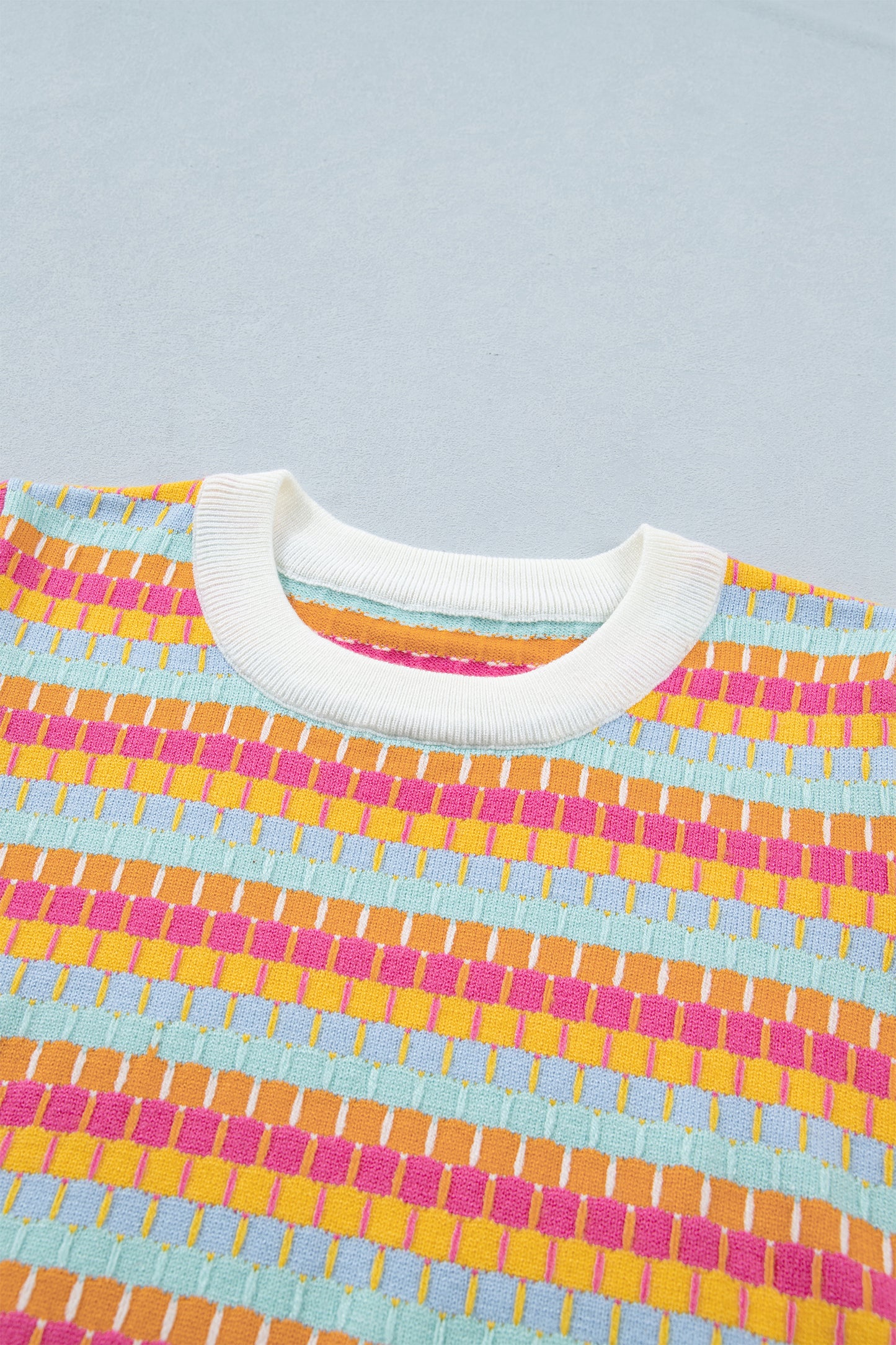 Purple Abstract Striped Knit Short Sleeve Sweater
