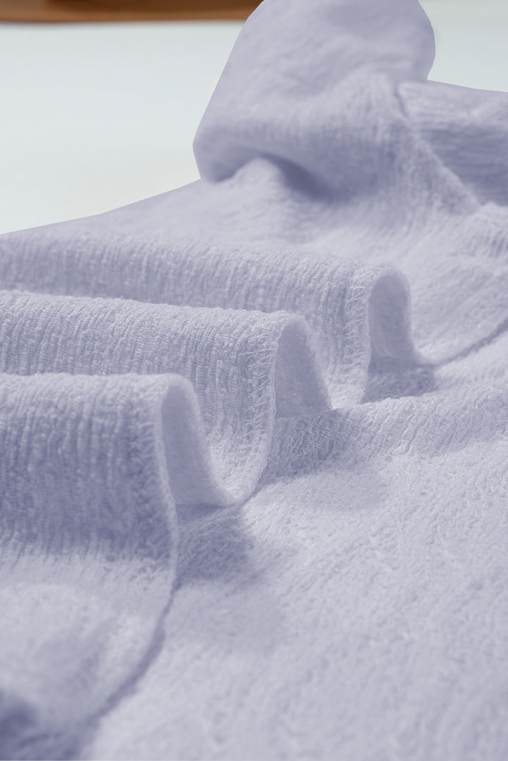 Lilac Solid Color Textured Notched Neck Puff Sleeve Blouse