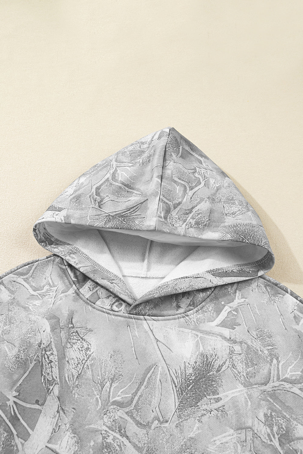 Light Pink Camouflage Plant Print Kangaroo Pocket Oversized Hoodie