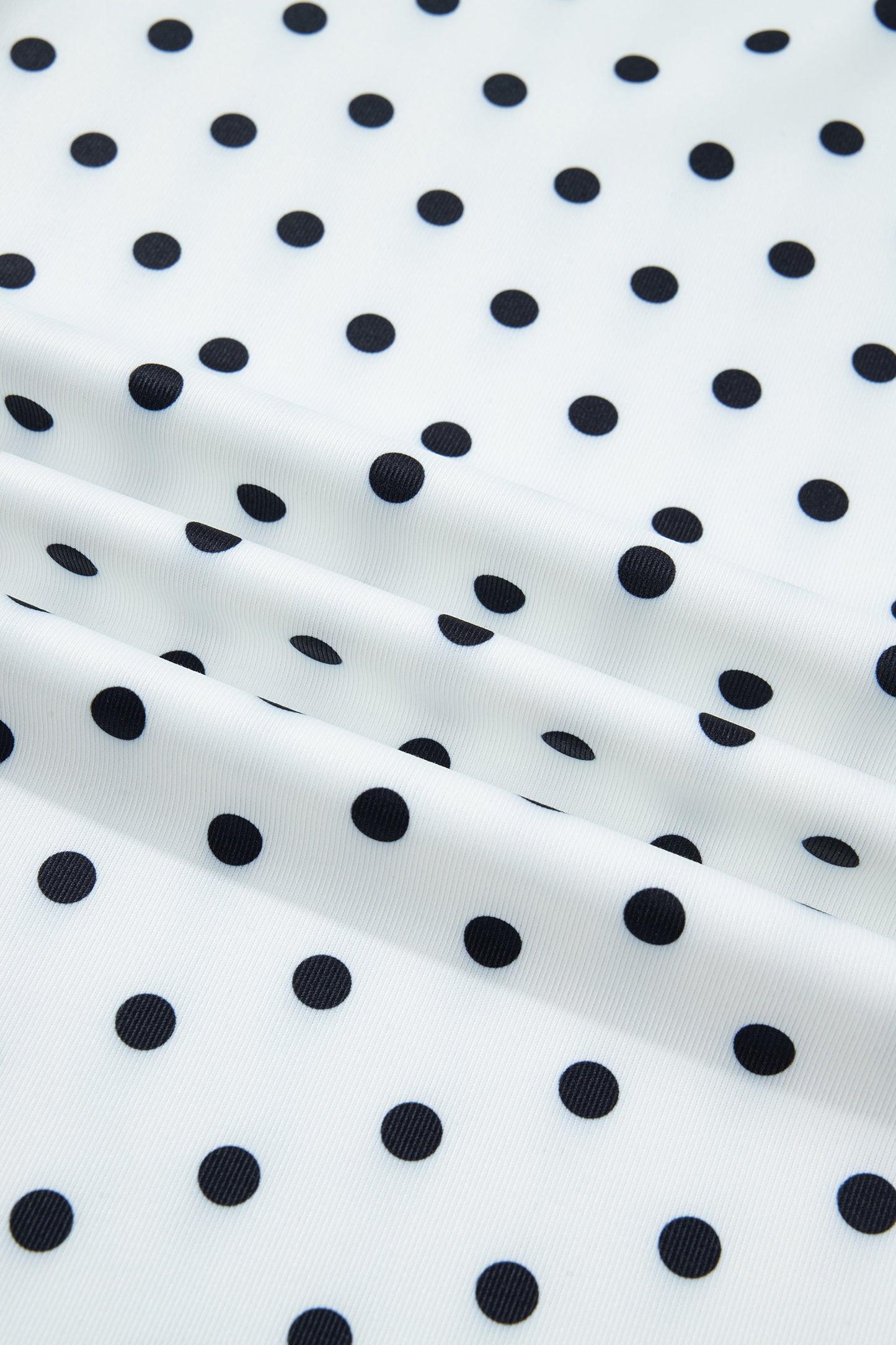 Black Polka Dot Print Lettuce Trim Long Sleeve Top