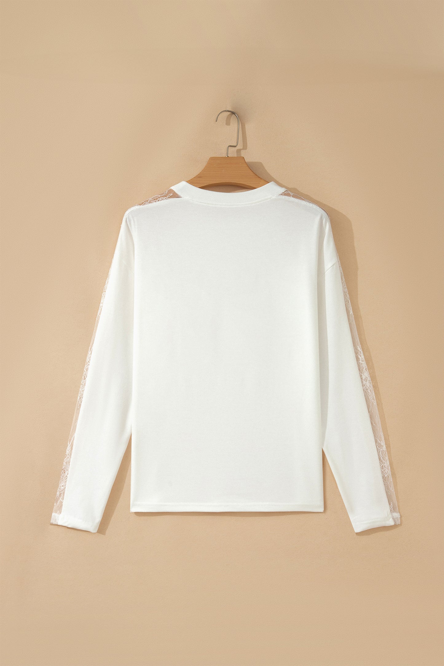 White Lace Patchwork Round Neck Long Sleeve Top