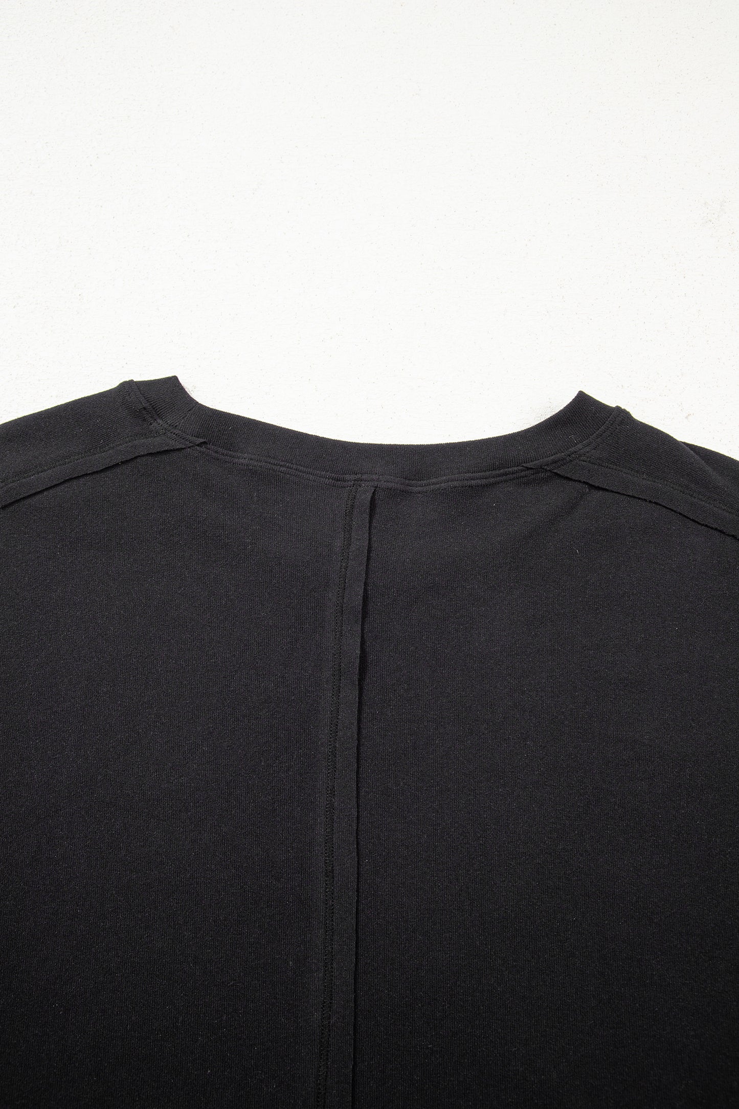 Black Solid Color Bow Textured Patchwork Long Sleeve Tee