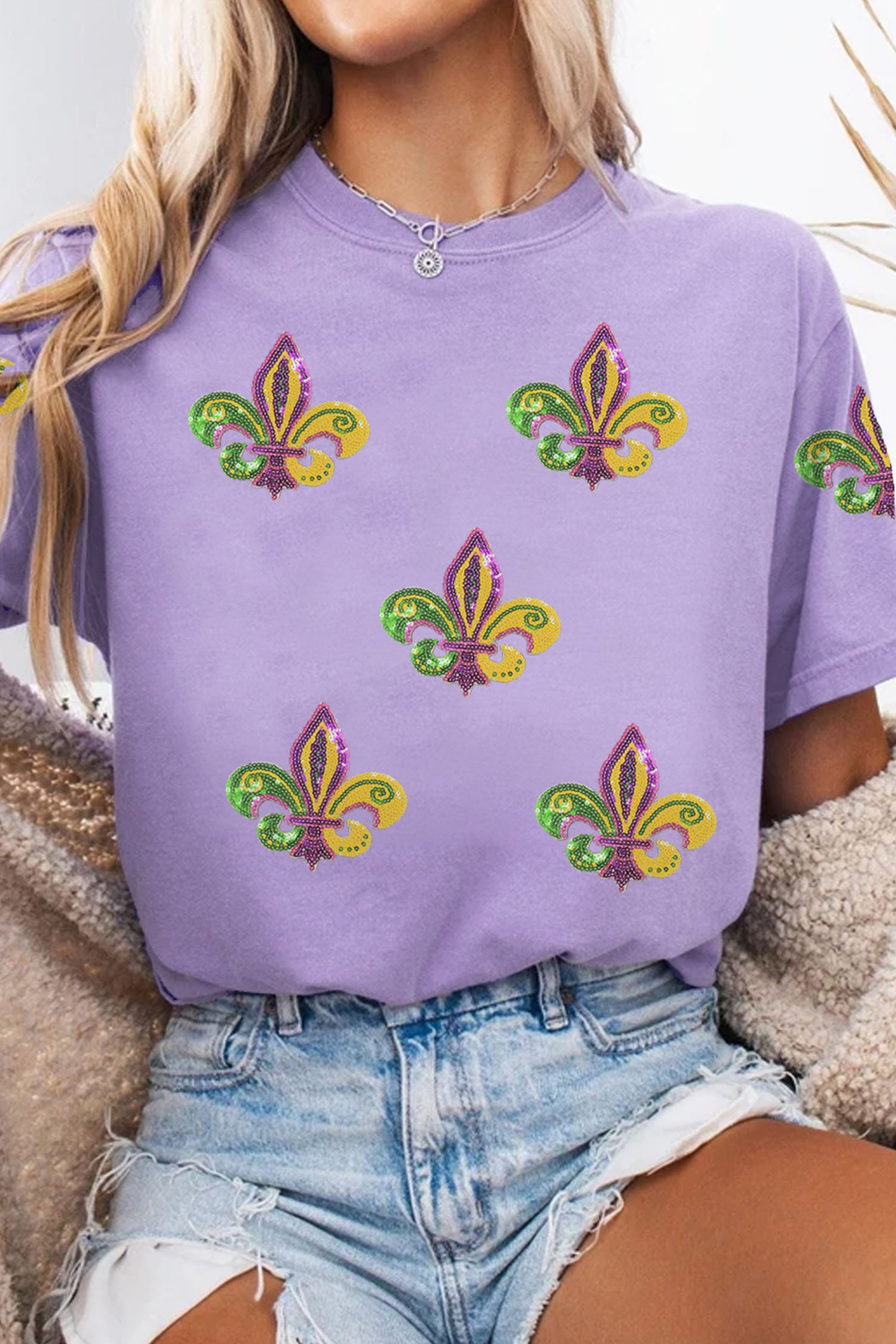 Wisteria Mardi Gras Sequined Pattern Holiday T Shirt