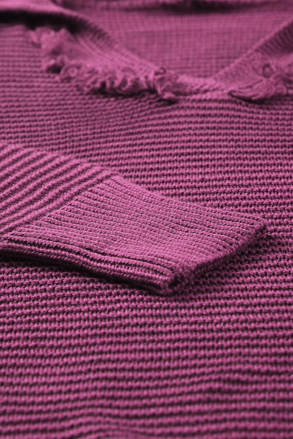 A Purple Split V Neck Pullover Hooded Sweater