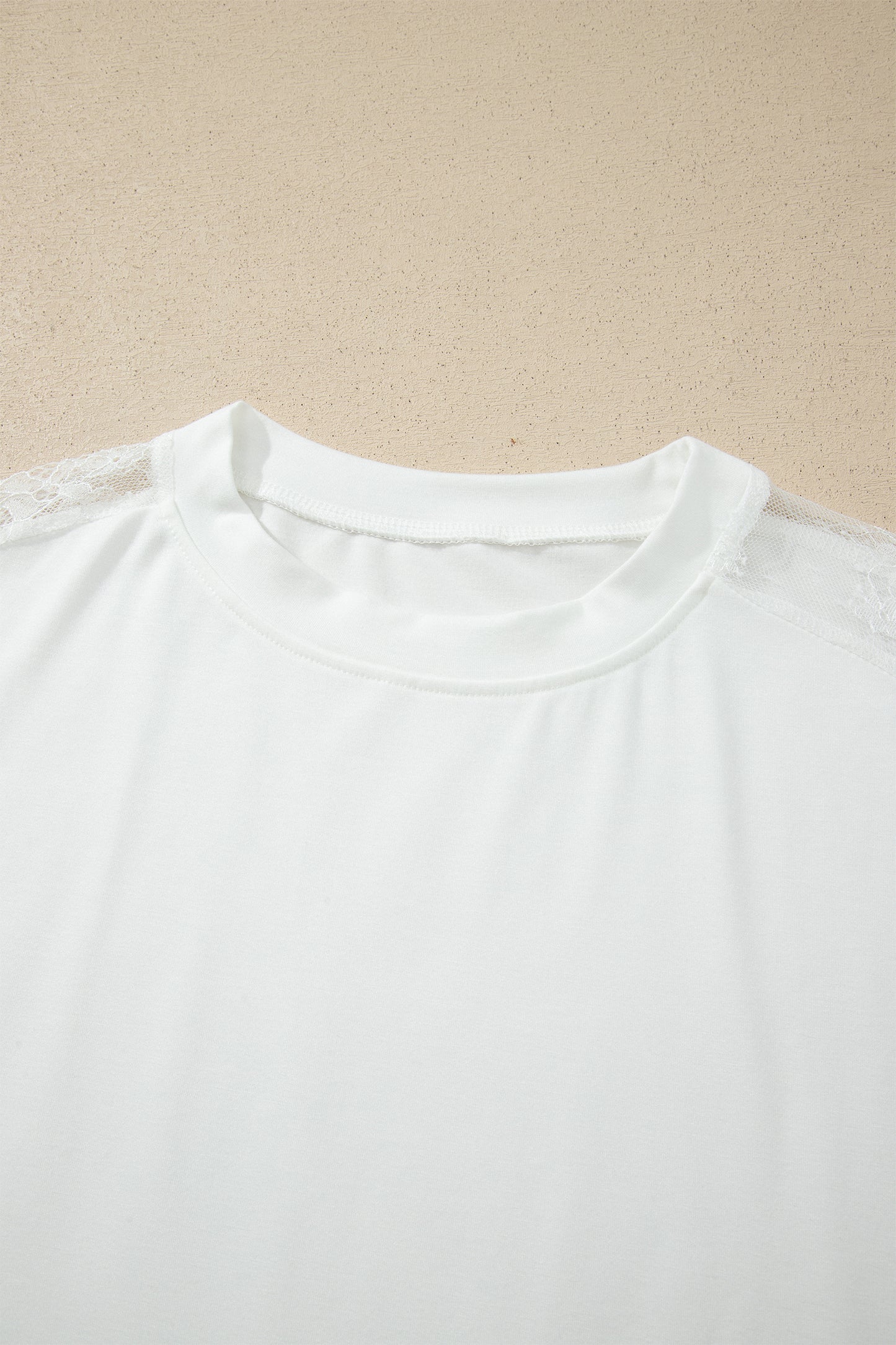White Lace Patchwork Round Neck Long Sleeve Top