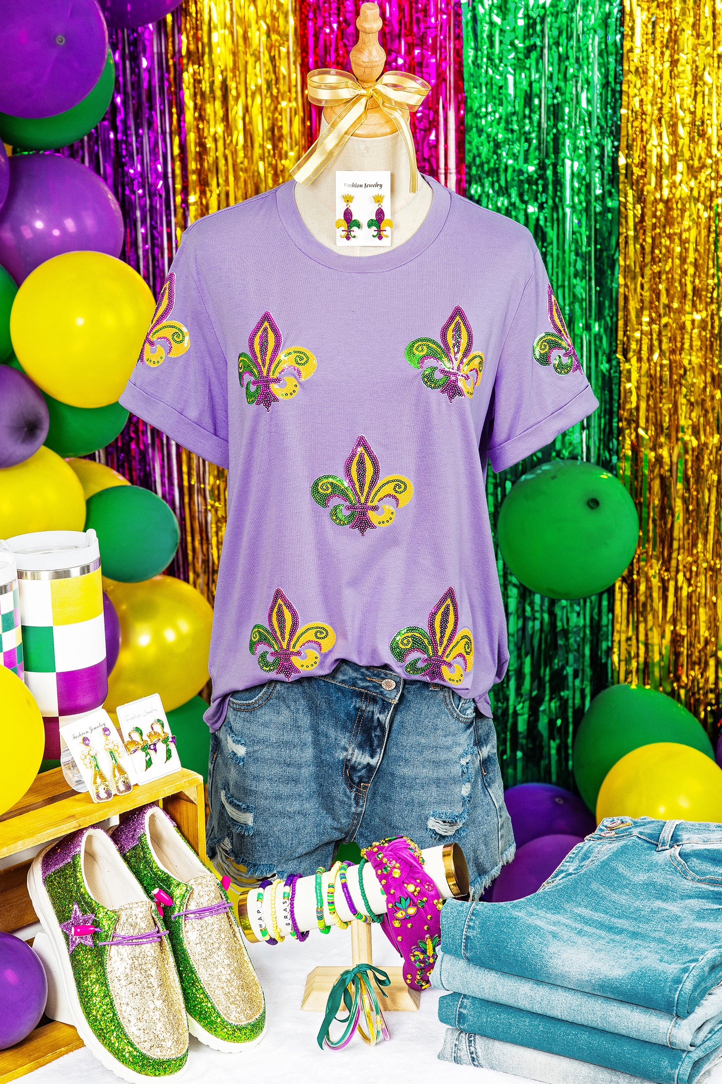 Wisteria Mardi Gras Sequined Pattern Holiday T Shirt