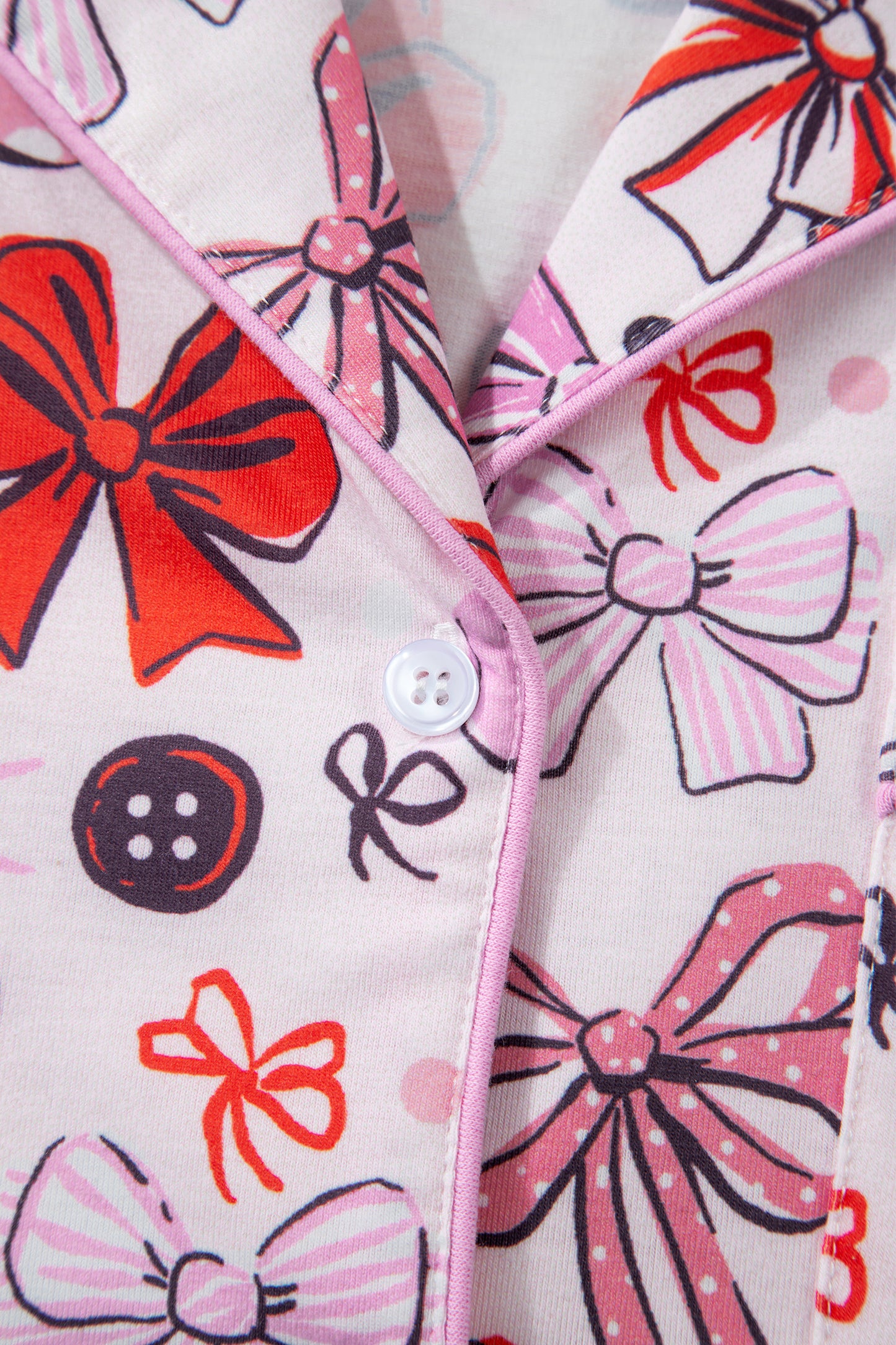 Pink Cute Ribbon Bows Printed Shirt Style 2pcs Short Pajama Set