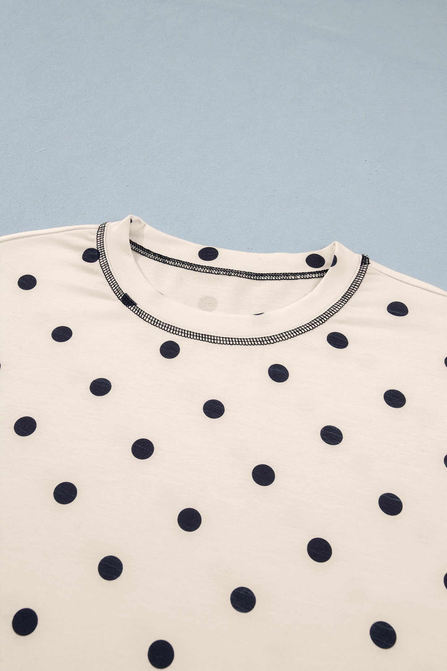 Black Exposed Seam Detail Polka Dot Loose Tee Drawstring Shorts Set