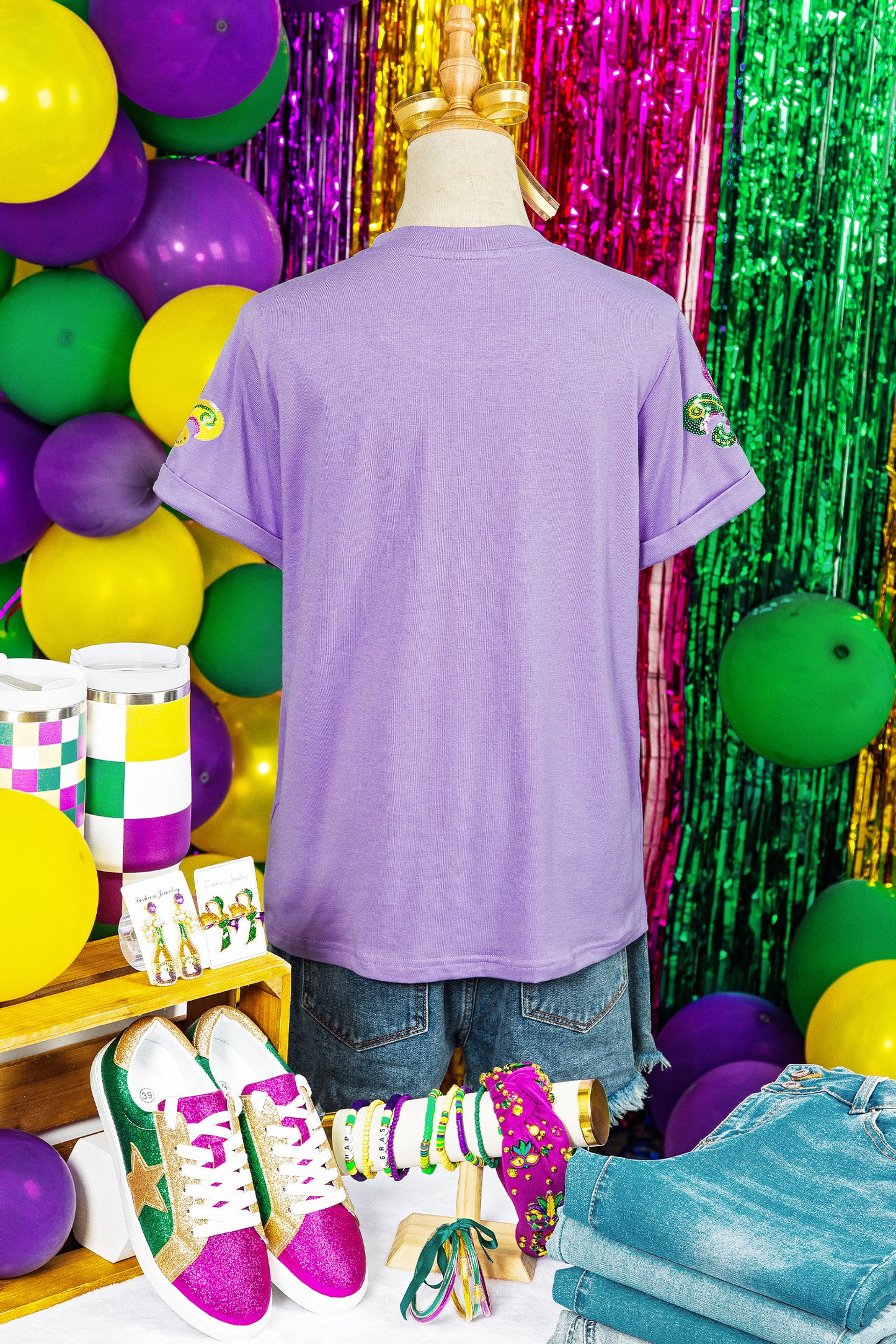Wisteria Mardi Gras Sequined Pattern Holiday T Shirt