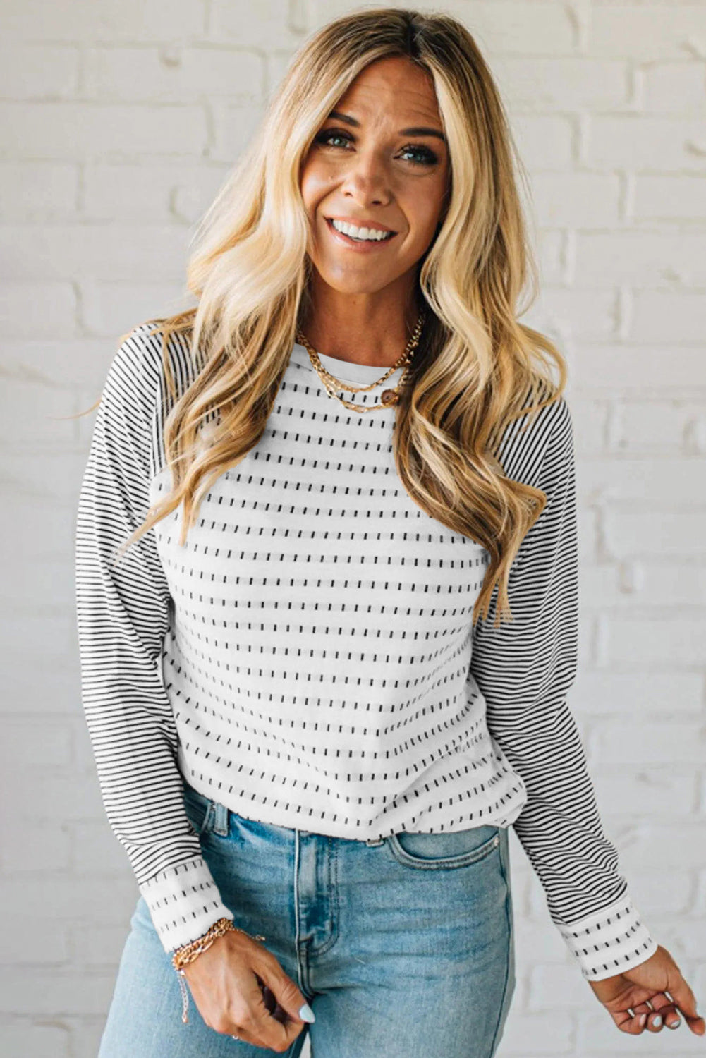 Green Stripe Raglan Patchwork Long Sleeve Tee