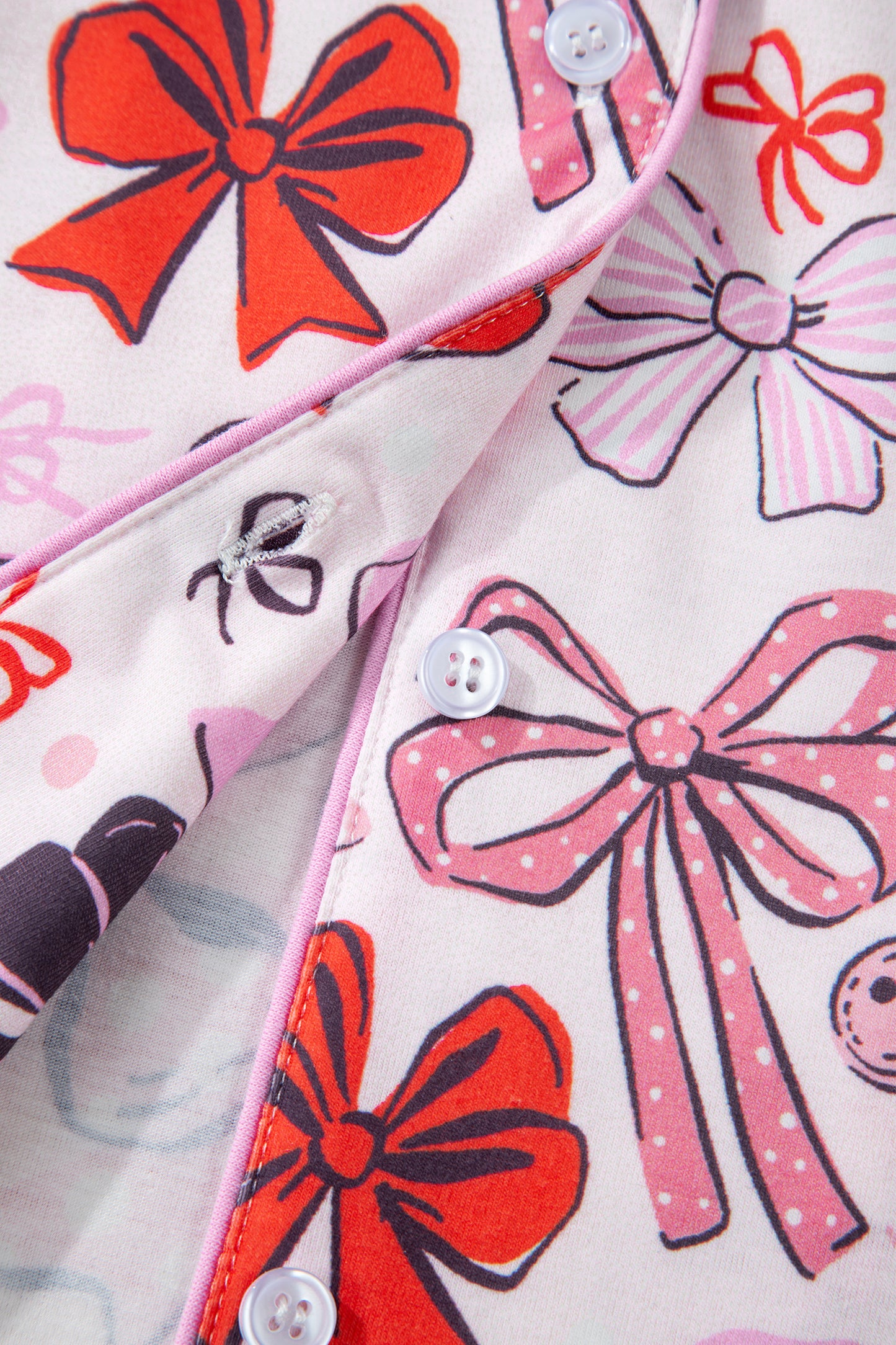 Pink Cute Ribbon Bows Printed Shirt Style 2pcs Short Pajama Set
