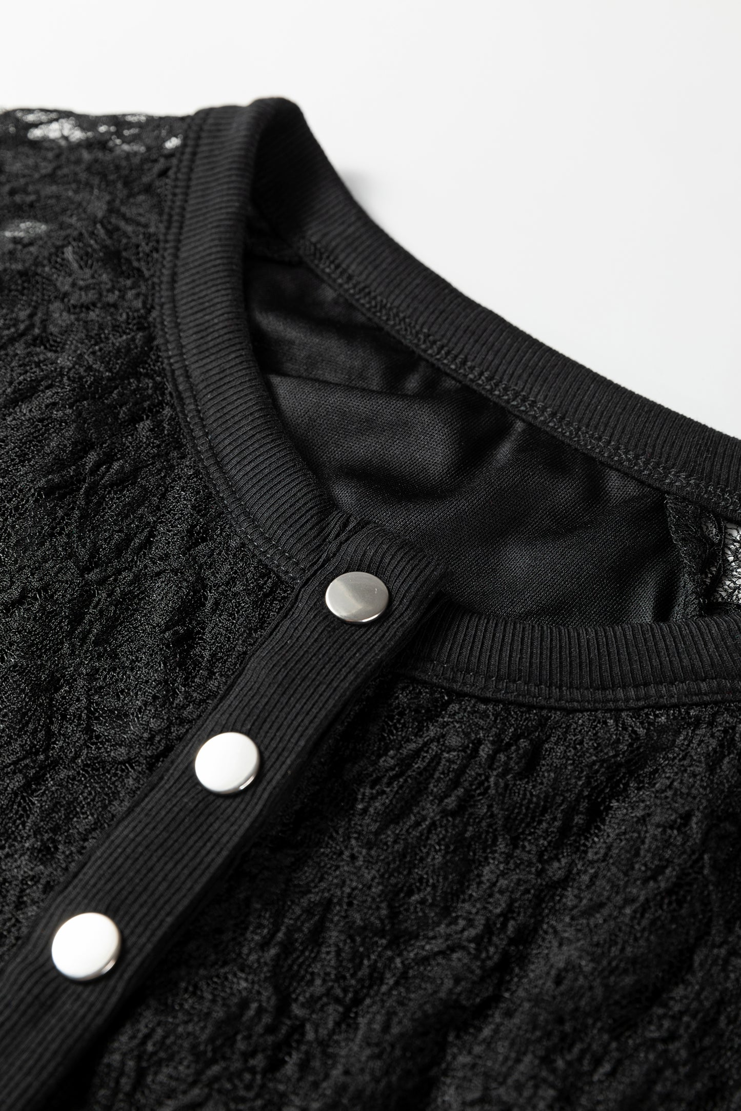 Black Sheer Lace Long Sleeve Slim Henley Top