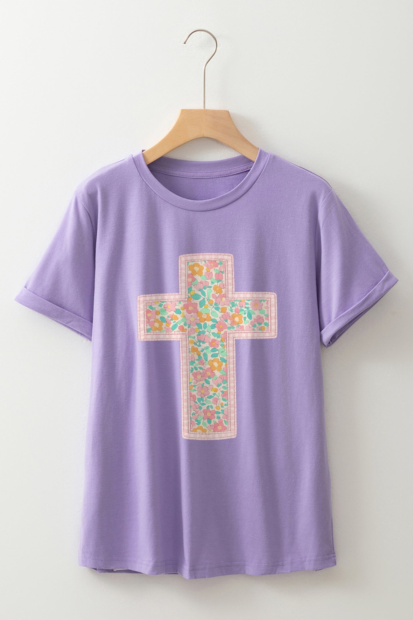 Wisteria Easter Floral Cross Christian Casual Tee