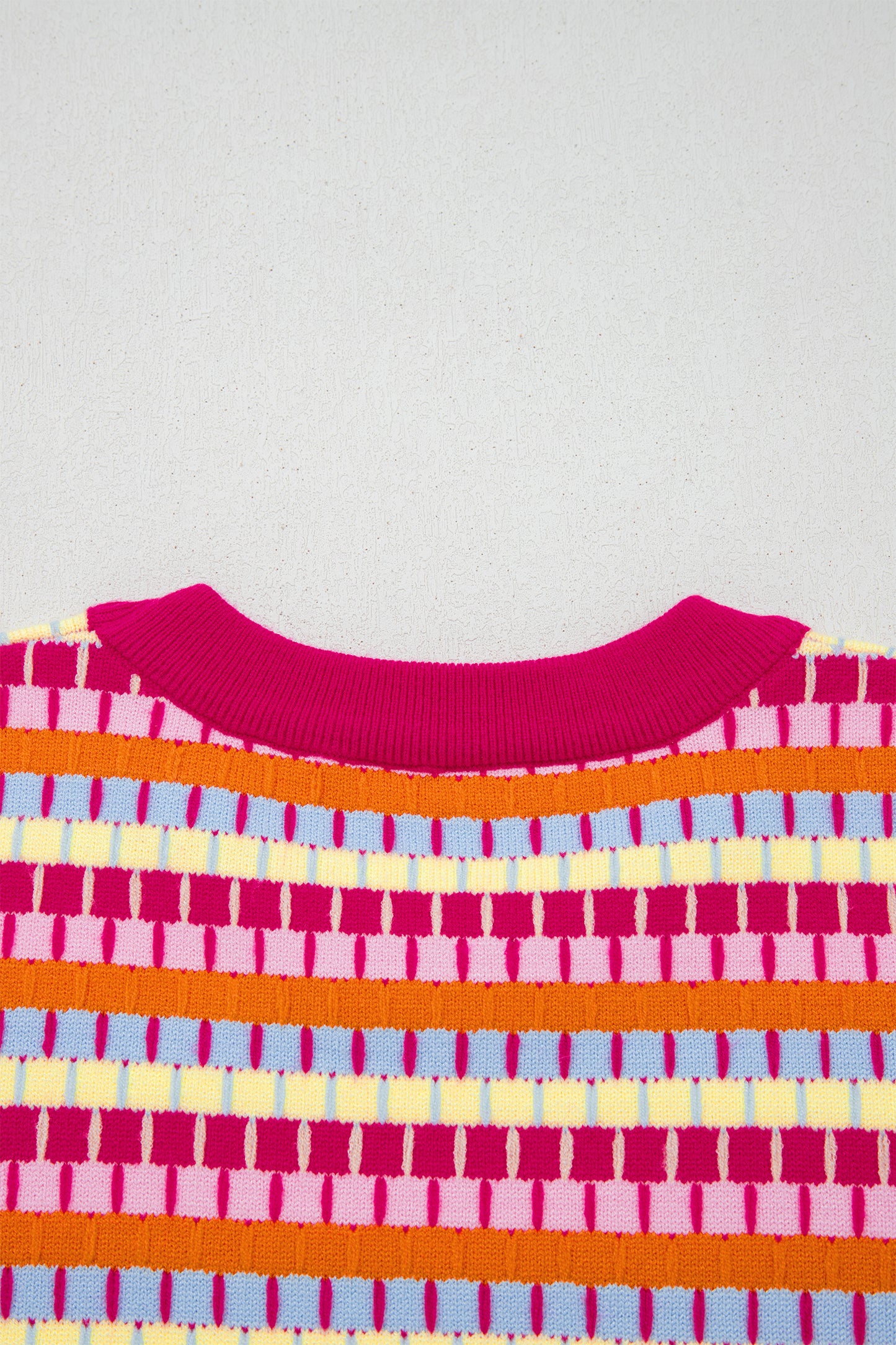 Purple Abstract Striped Knit Short Sleeve Sweater