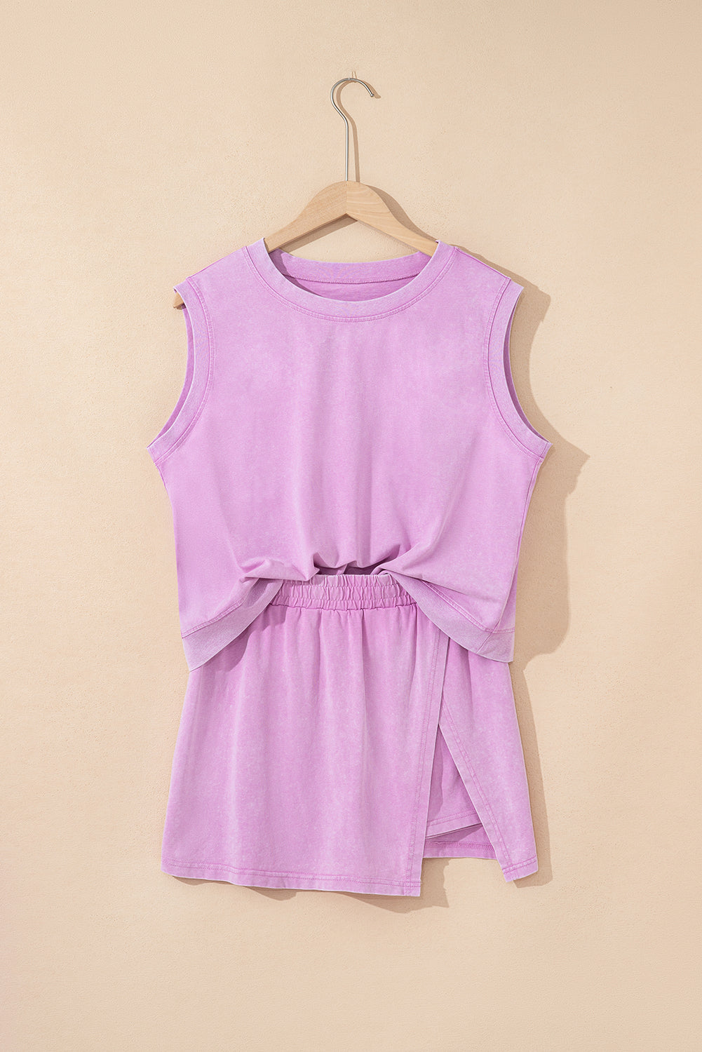 Light Pink Mineral Wash Sleeveless Top and Split Skort Set