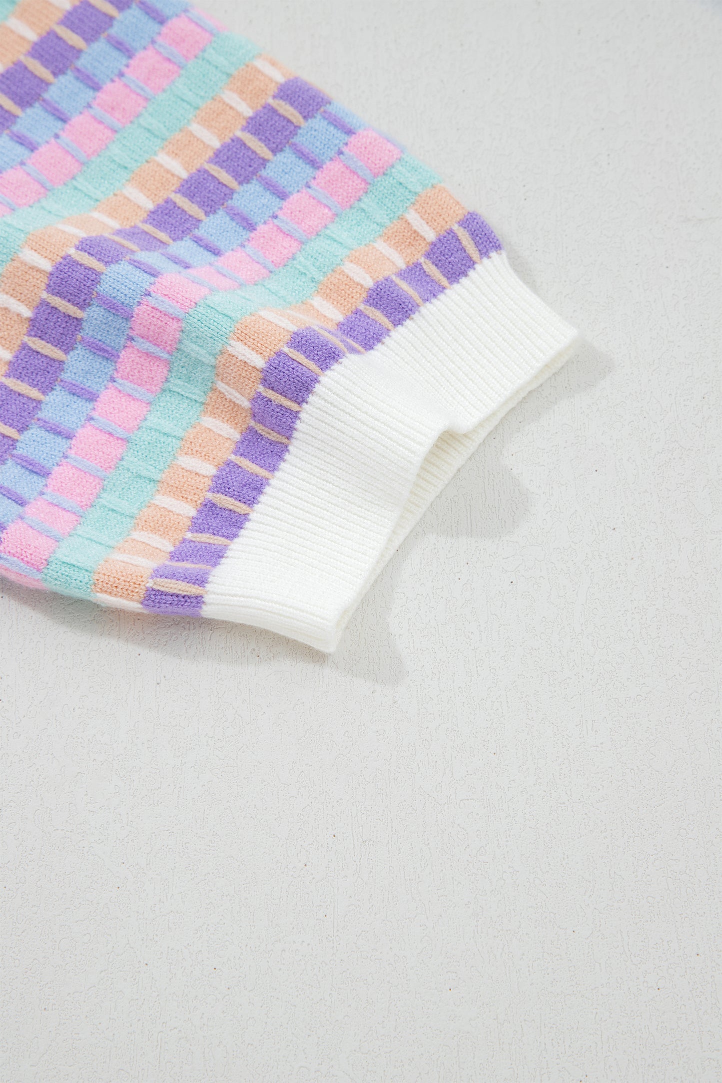 Purple Abstract Striped Knit Short Sleeve Sweater