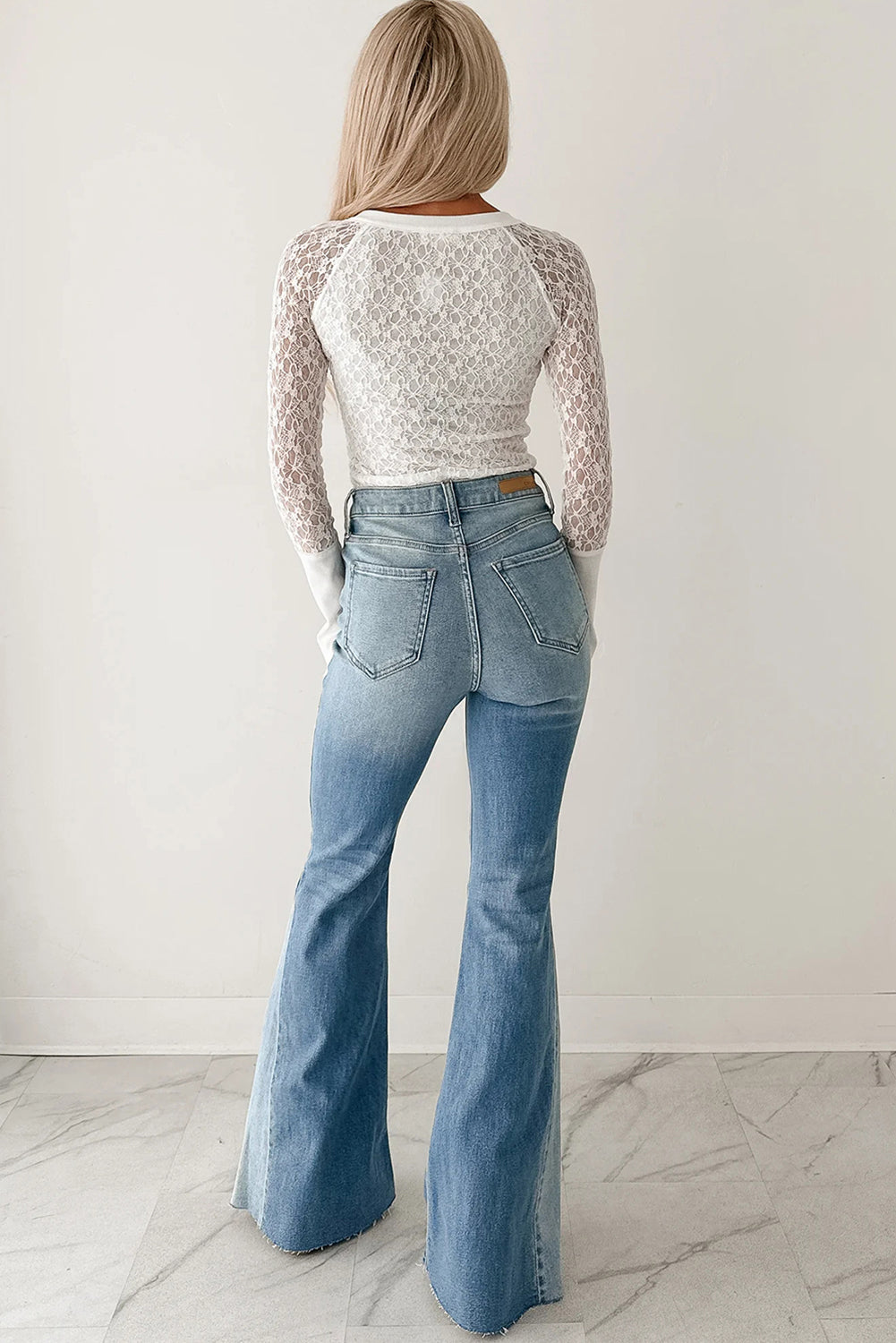 Black Sheer Lace Long Sleeve Slim Henley Top