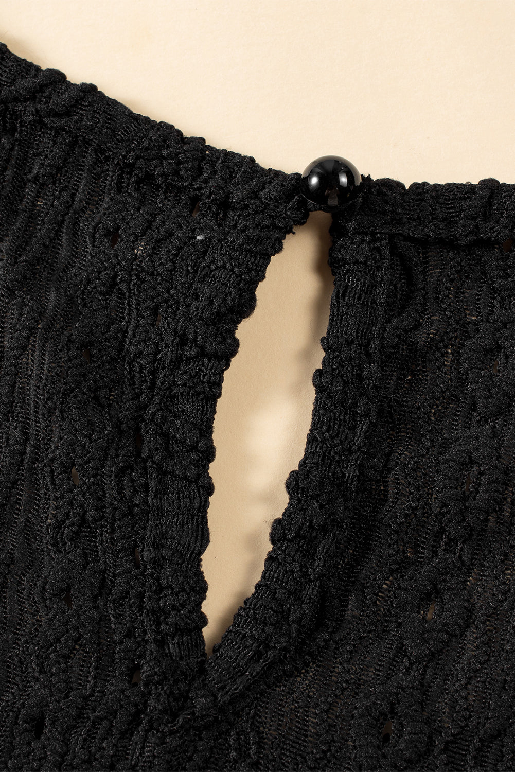 Black Guipure Lace Crochet Keyhole Back Sleeveless Shirt
