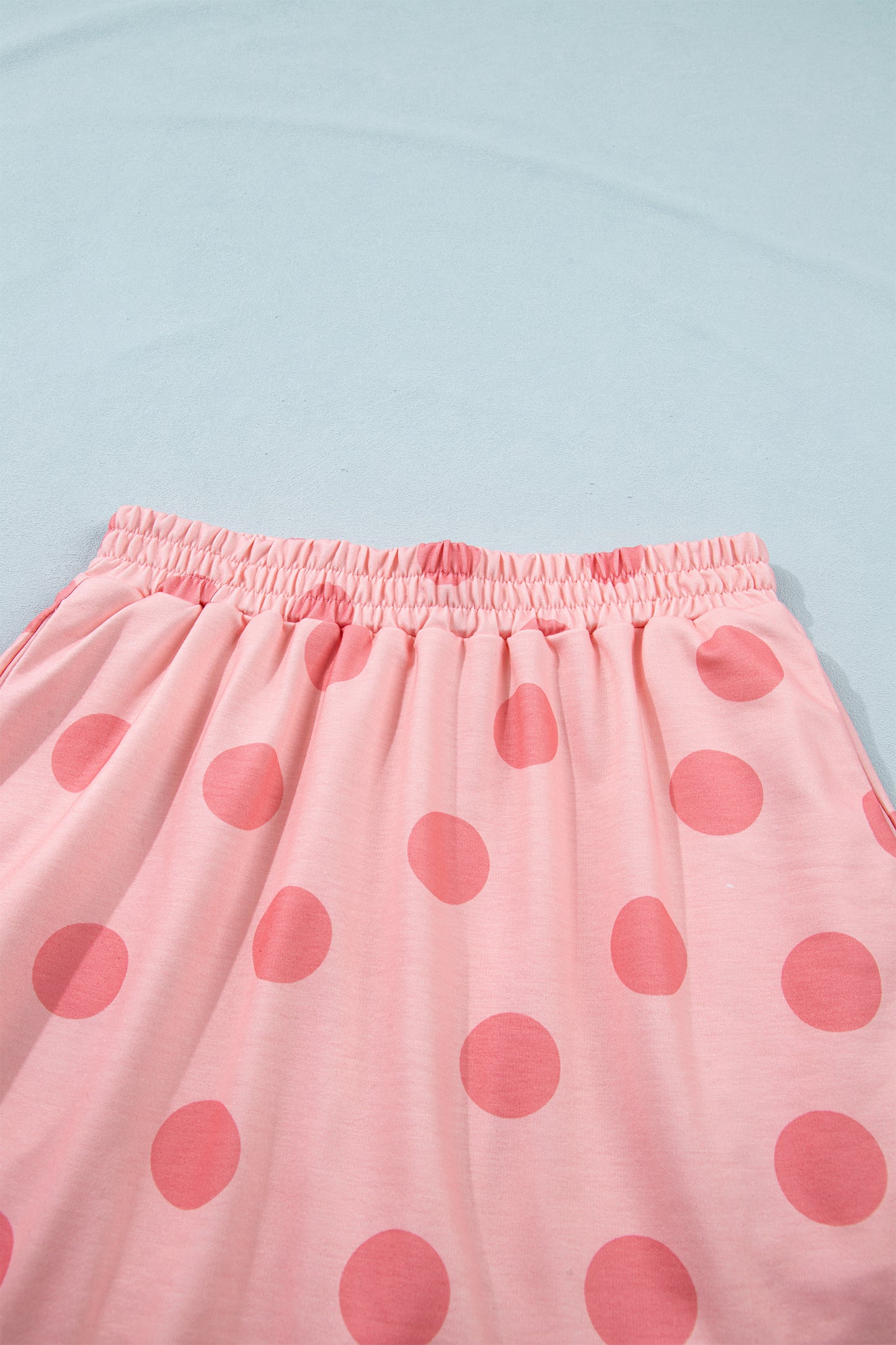 Sky Blue Polka Dot Short Sleeve Top Casual Skort 2pcs Outfit