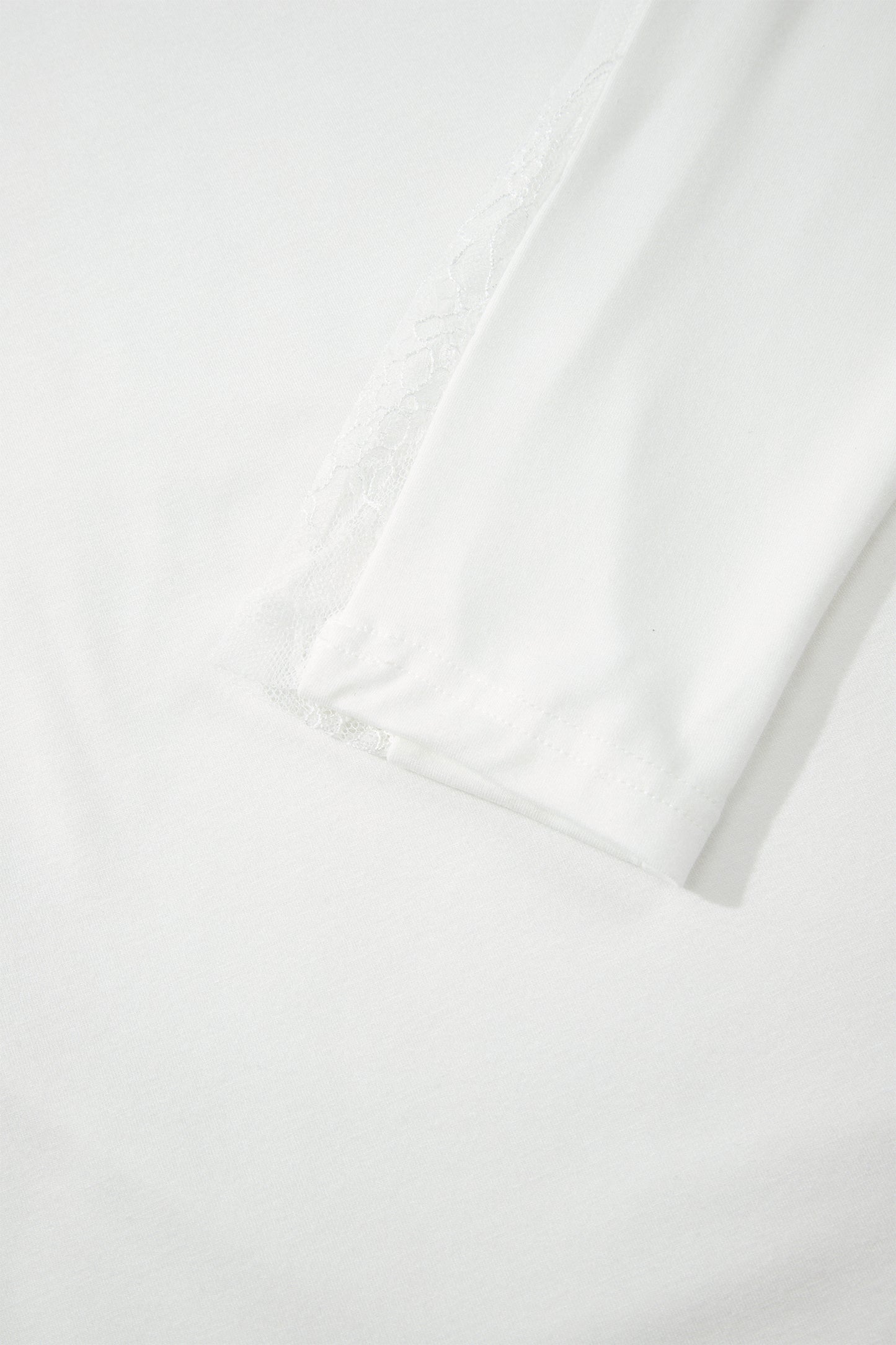 White Lace Patchwork Round Neck Long Sleeve Top
