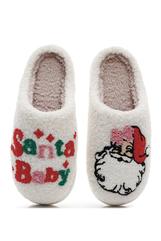 A White Cute Santa Baby Holiday Winter Slippers