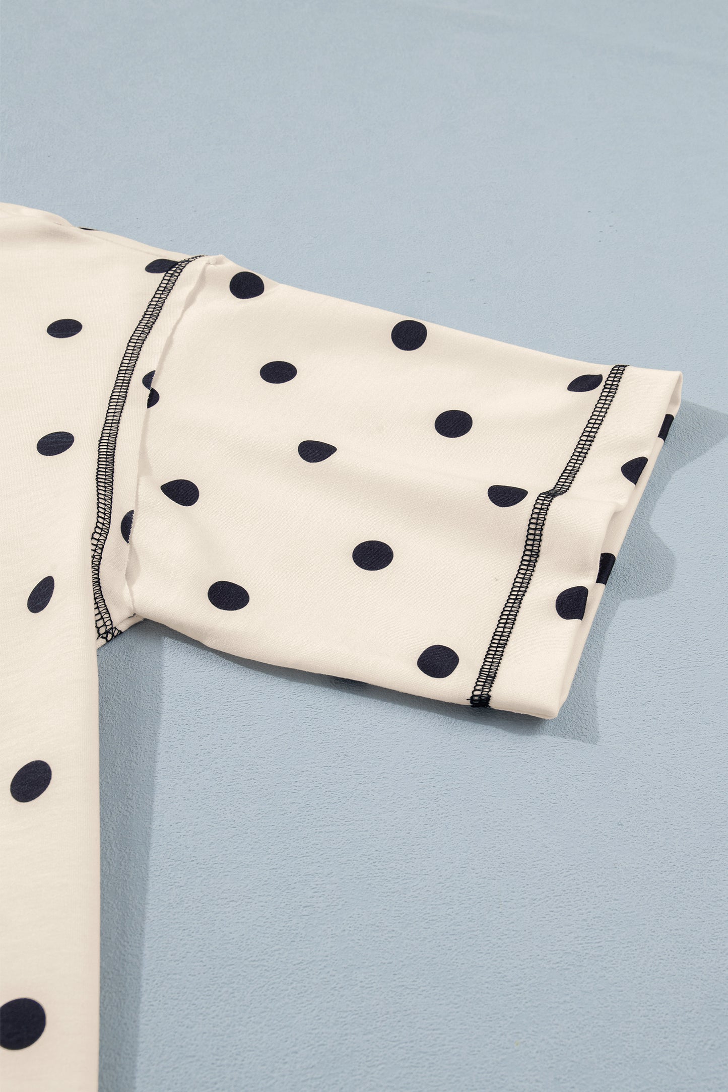 Black Exposed Seam Detail Polka Dot Loose Tee Drawstring Shorts Set
