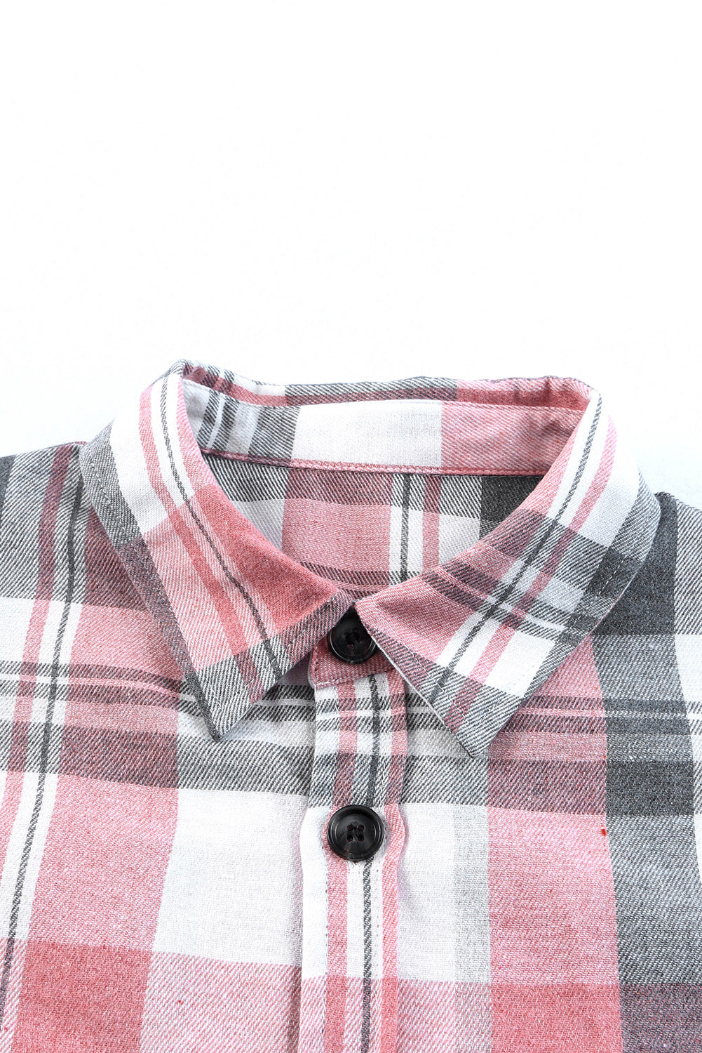 Pink Long Sleeve Collared Button Up Flannel Shacket