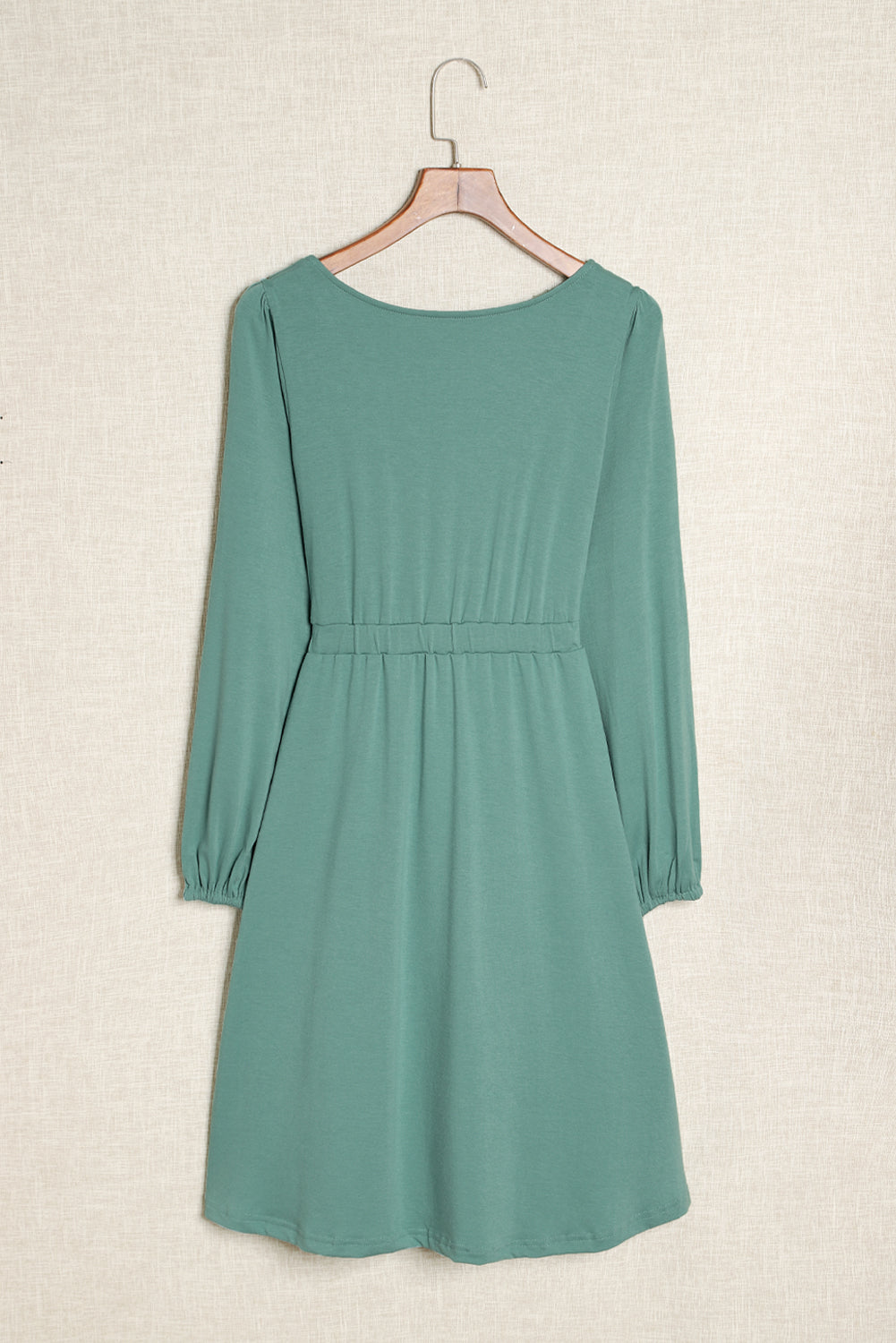 Green Casual Button Up Ruched Waist Short Dress