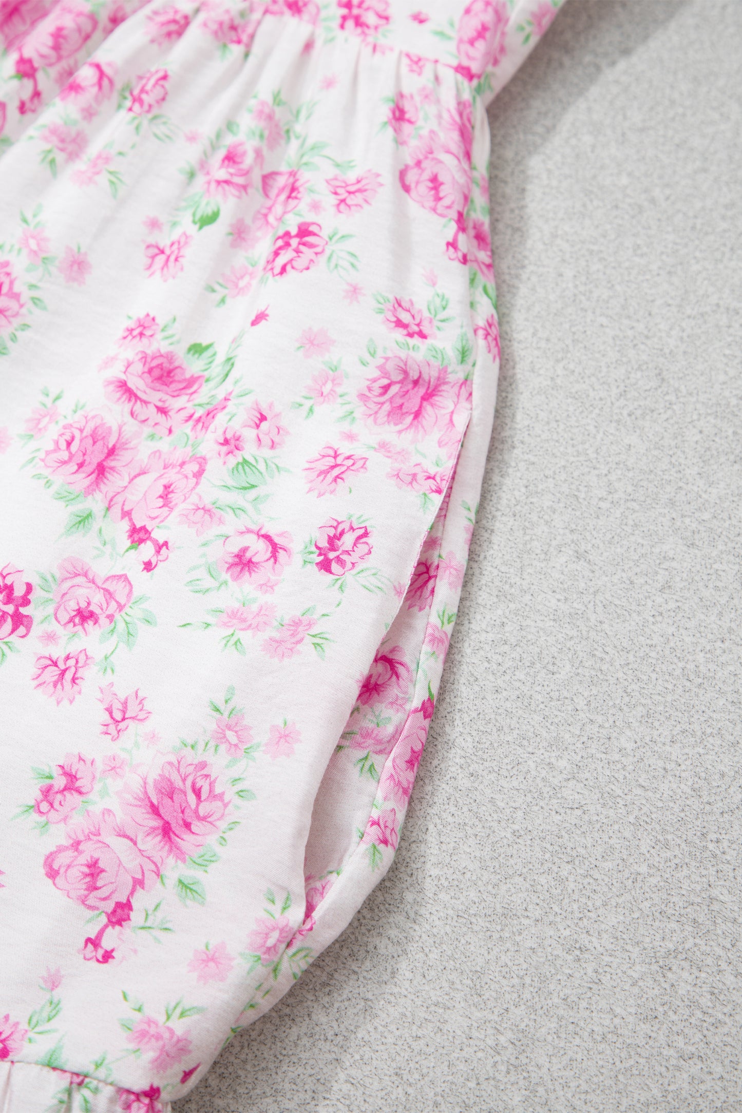Pink Floral Print Square Neck Ribbon Knot Back Cute Mini Dress