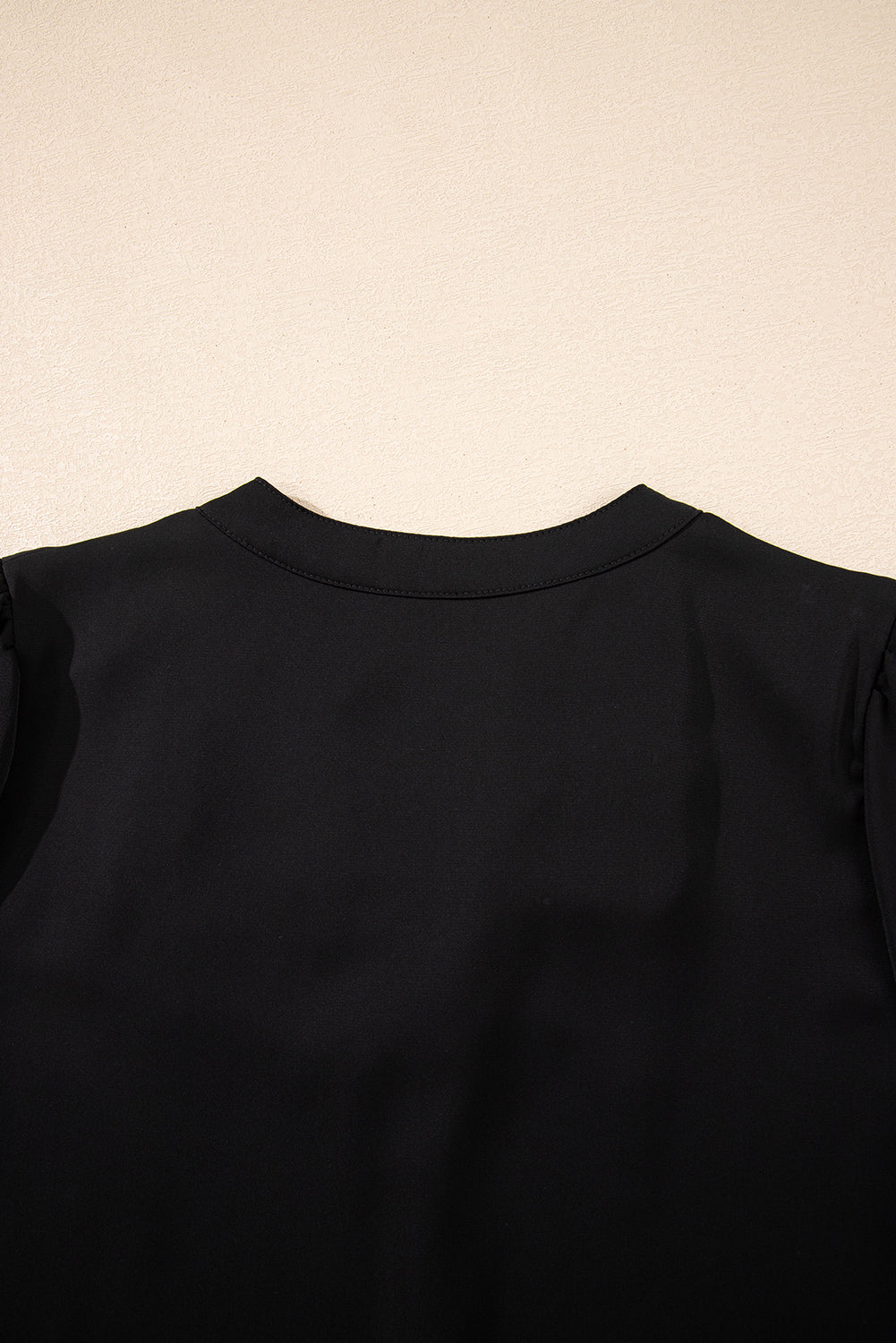 Black Button Notched Neck Petal Sleeve Blouse
