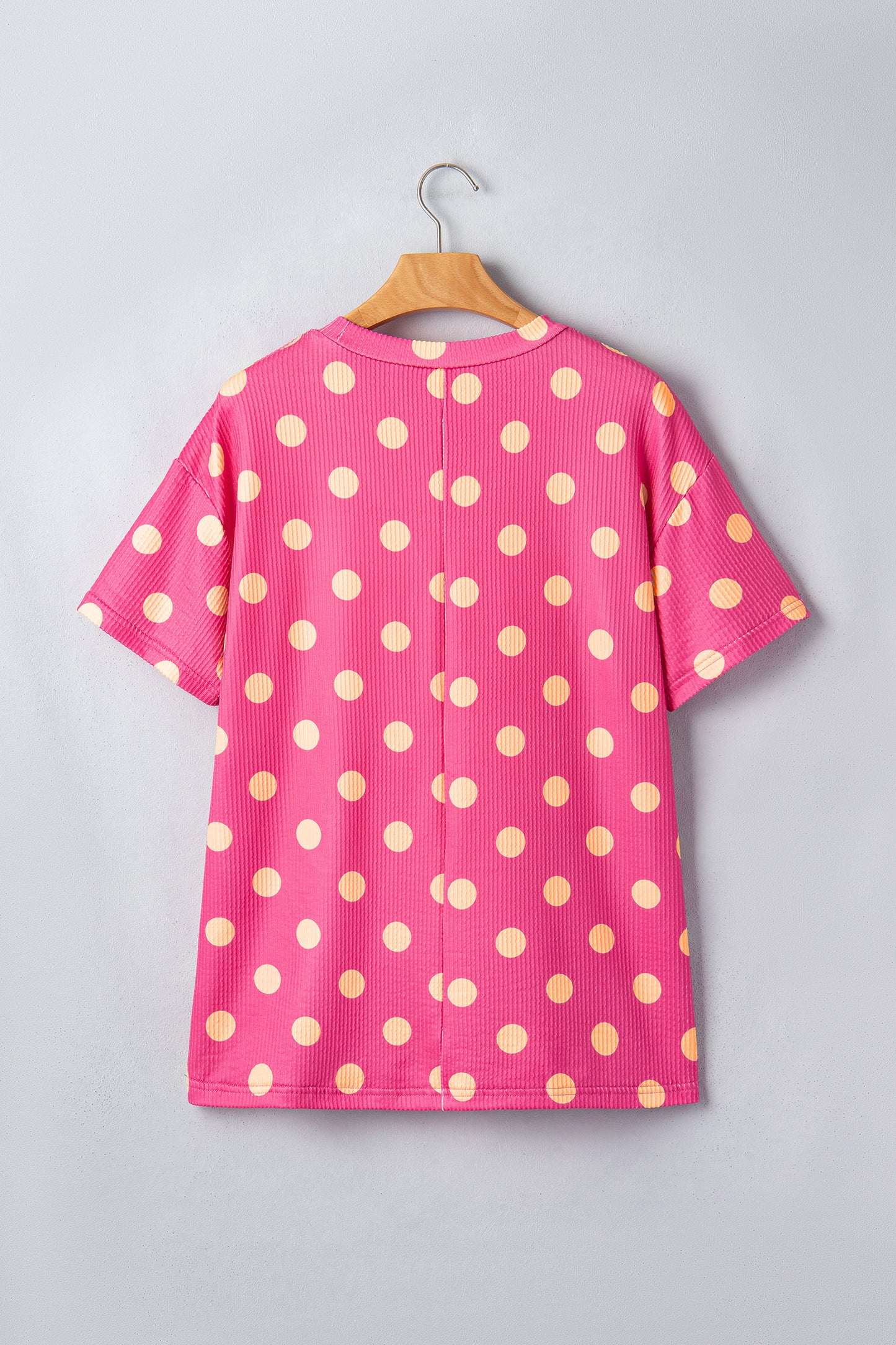 Sky Blue Polka Dot Round Neck Drop Shoulder Patch Pocket Jacquard Texture Top