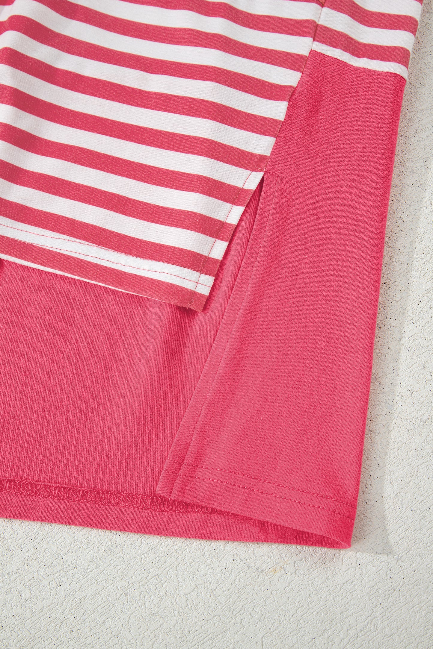 Pink Stripe Color Block Patchwork Drop Shoulder Long Sleeve Tunic Top