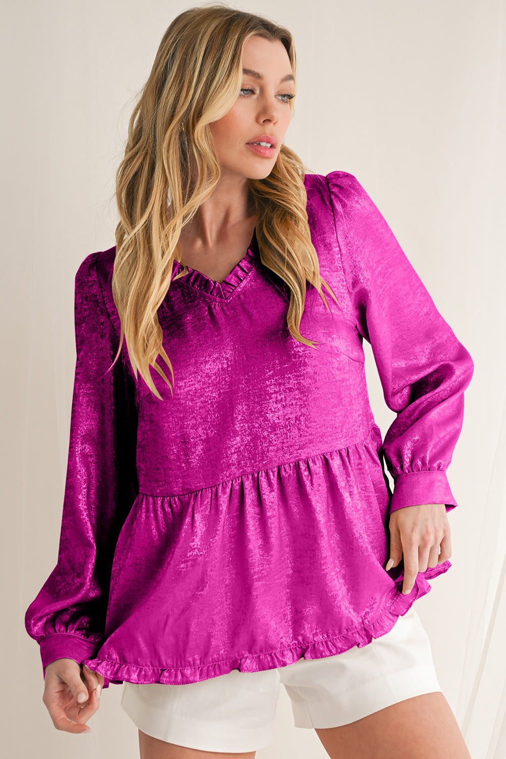 Black Velvet Frill V Neck Puff Sleeve Babydoll Blouse