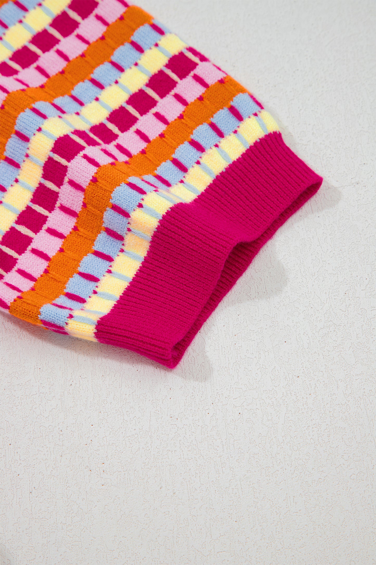 Purple Abstract Striped Knit Short Sleeve Sweater