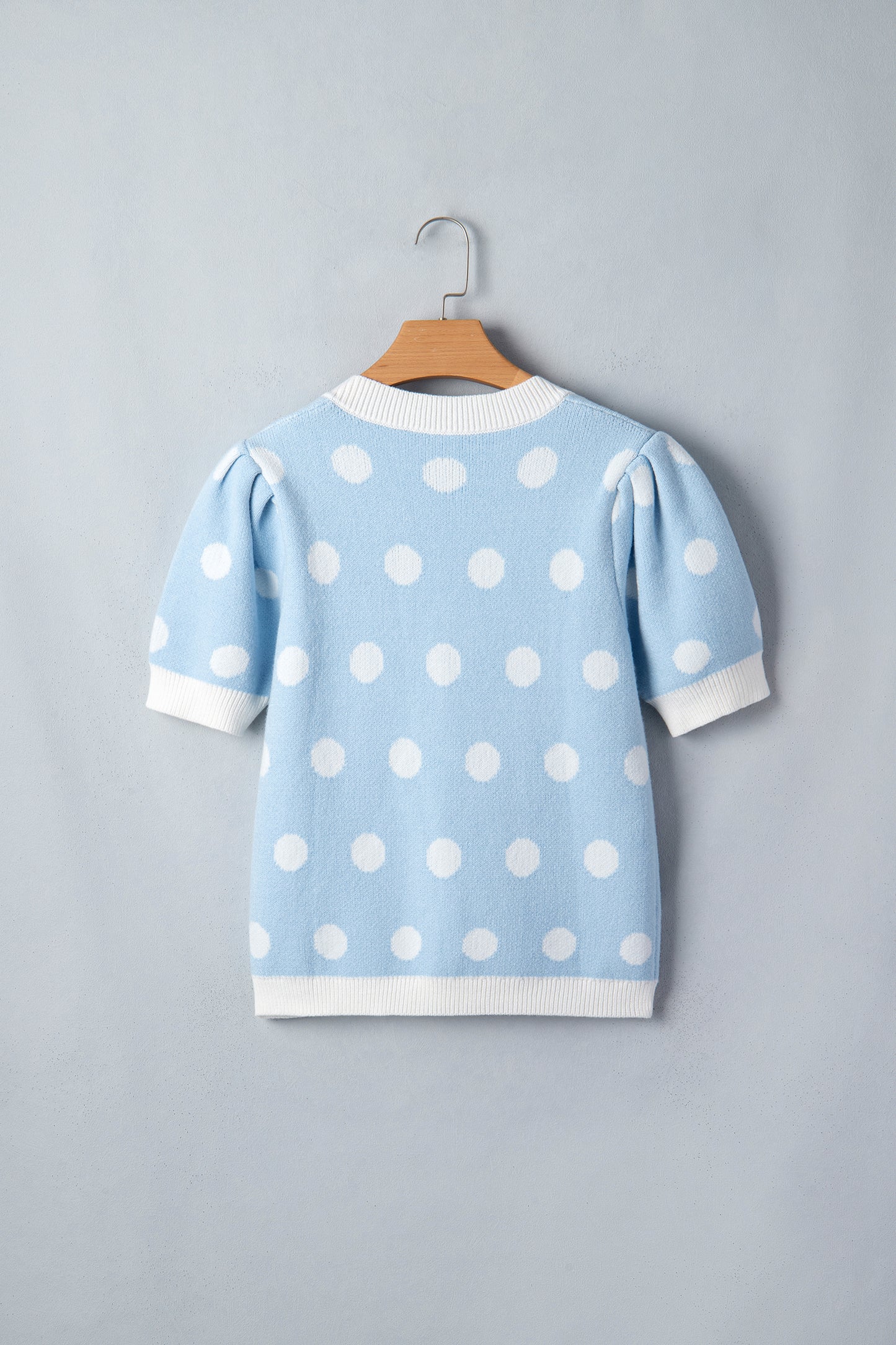 Pink Polka Dot Puff Short Sleeve Sweater Top