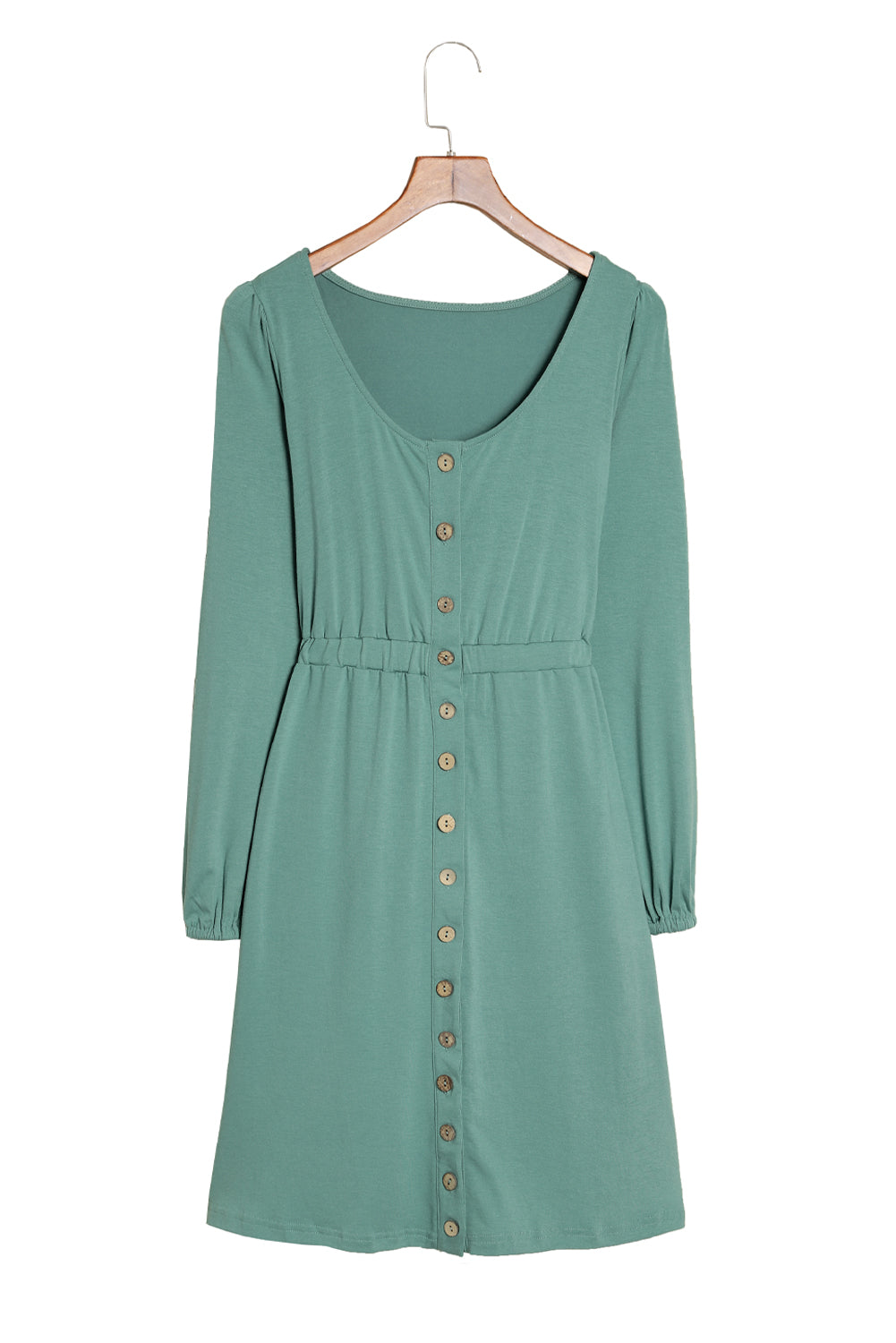 Green Casual Button Up Ruched Waist Short Dress