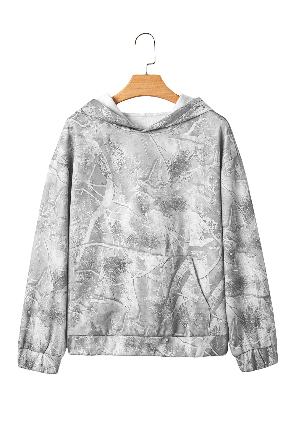 Light Pink Camouflage Plant Print Kangaroo Pocket Oversized Hoodie