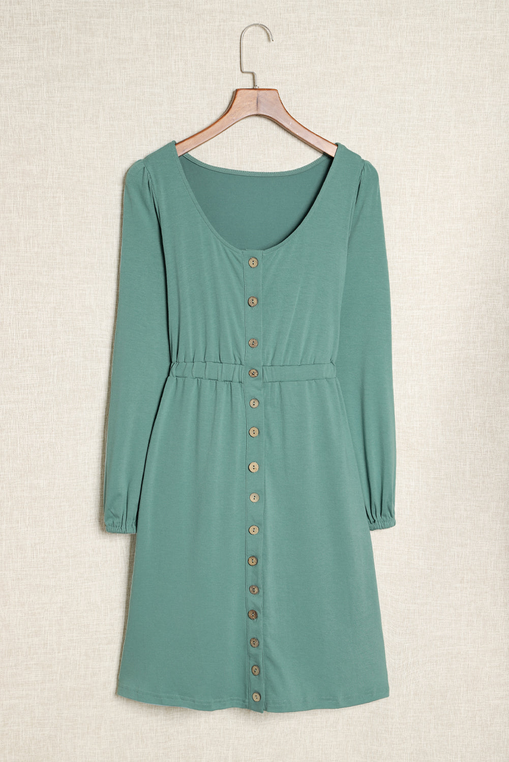 Green Casual Button Up Ruched Waist Short Dress