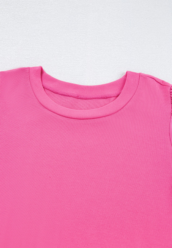 A Pearl Pink Detail Round Neck Puff Sleeve Blouse