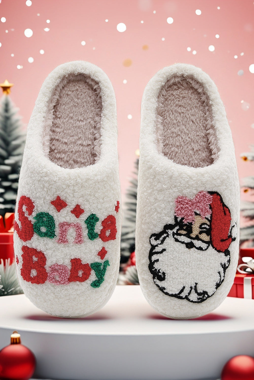 A White Cute Santa Baby Holiday Winter Slippers