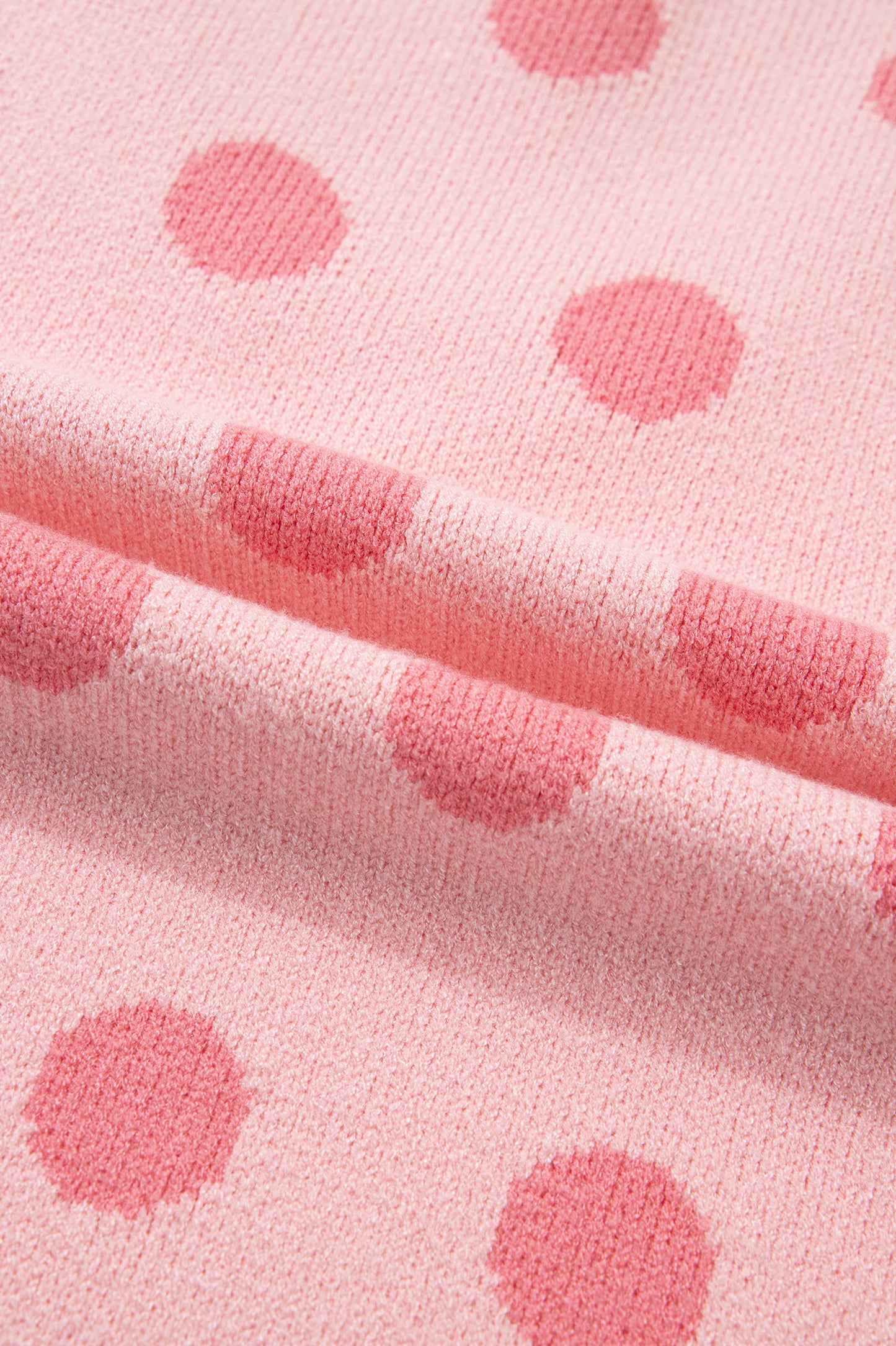 Pink Polka Dot Puff Short Sleeve Sweater Top